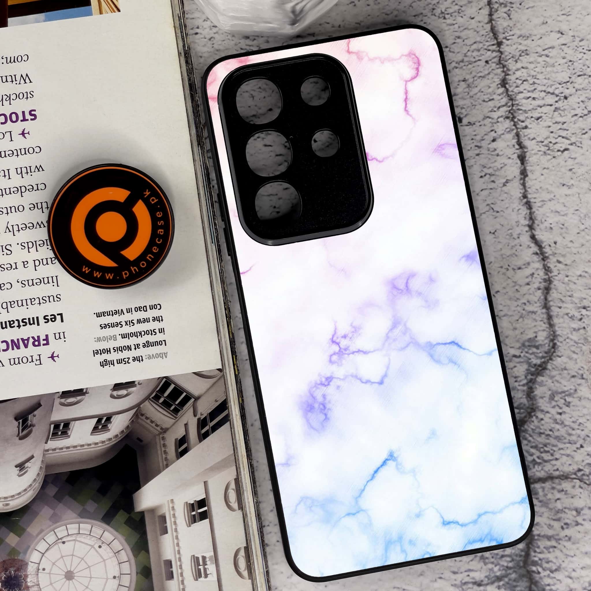 Vivo Y29 4G - White Marble Series - Premium Metal Printed soft Bumper Shock Proof Case