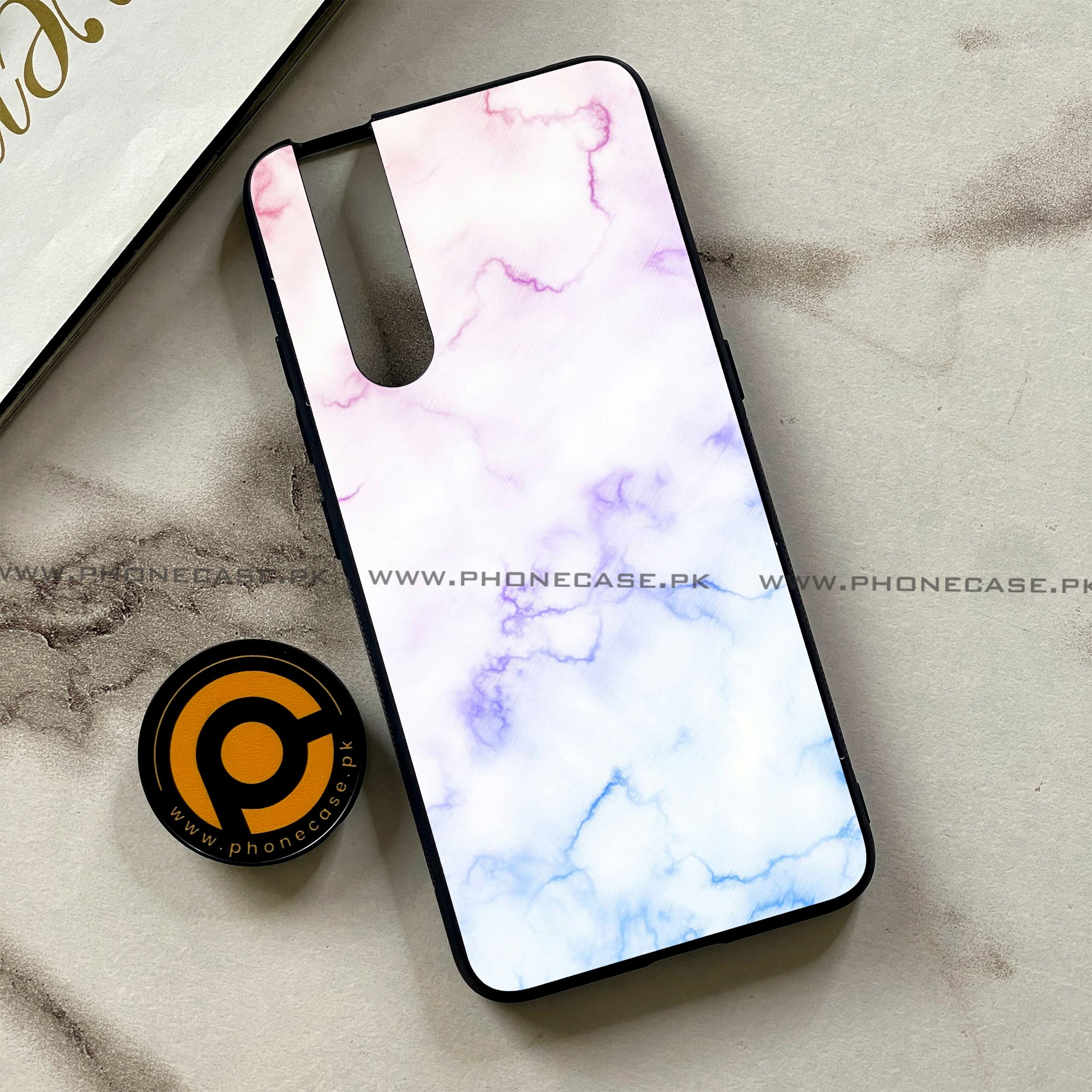 Vivo V15 Pro - White Marble Series - Premium Printed Glass soft Bumper shock Proof Case