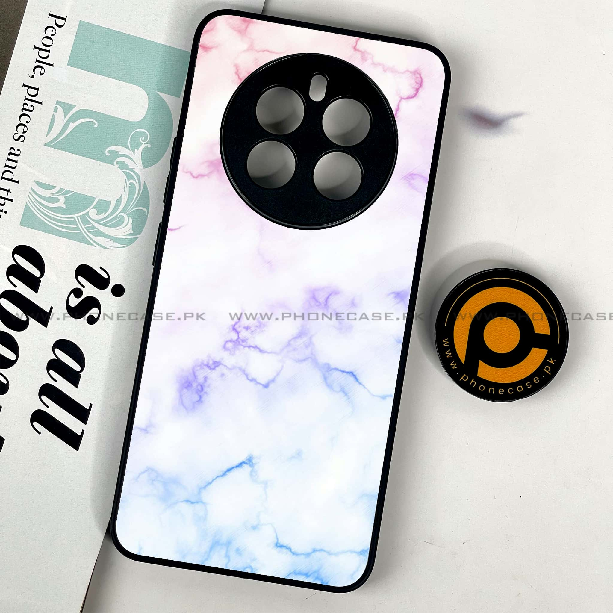 Realme 12 - White Marble series - Premium Printed Glass soft Bumper shock Proof Case