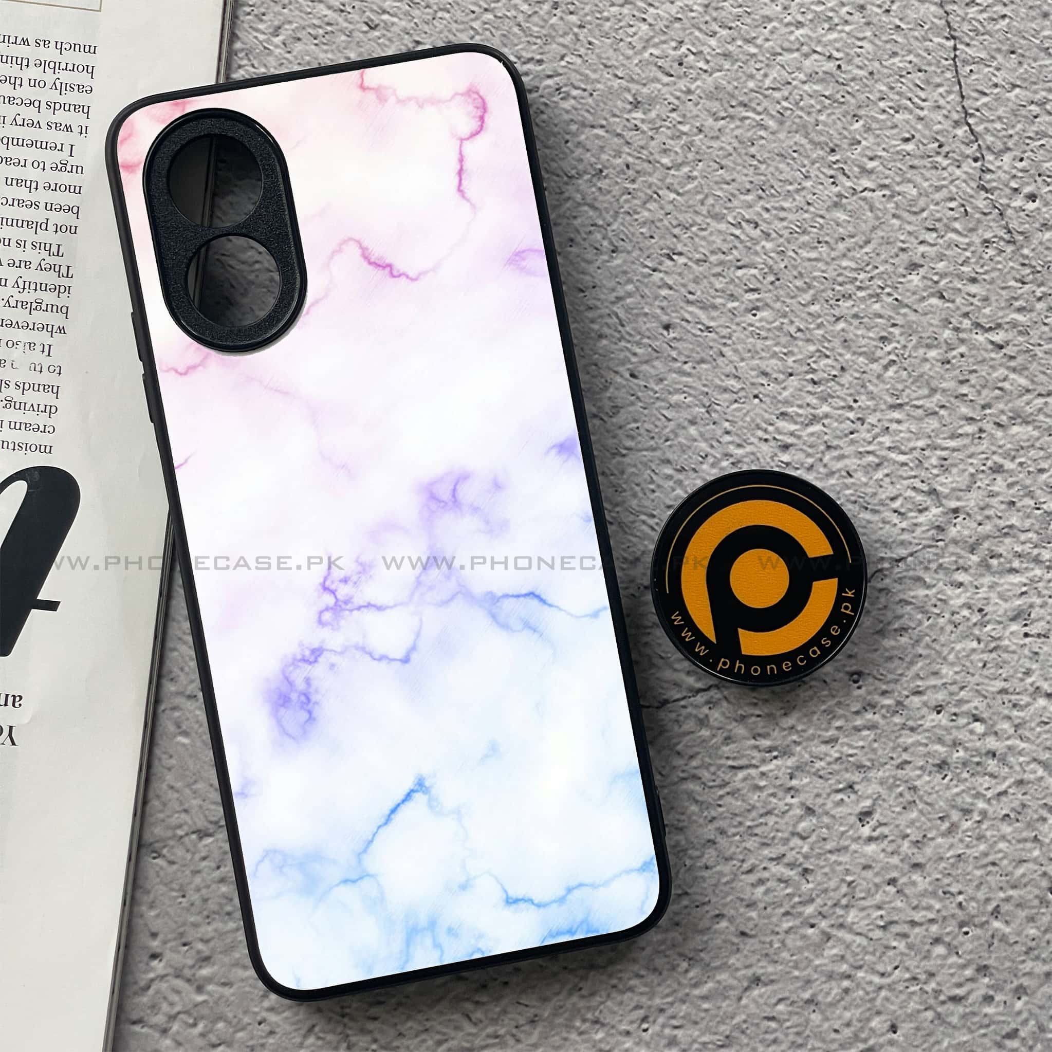 Oppo A18 4G - White Marble series - Premium Printed Glass soft Bumper shock Proof Case