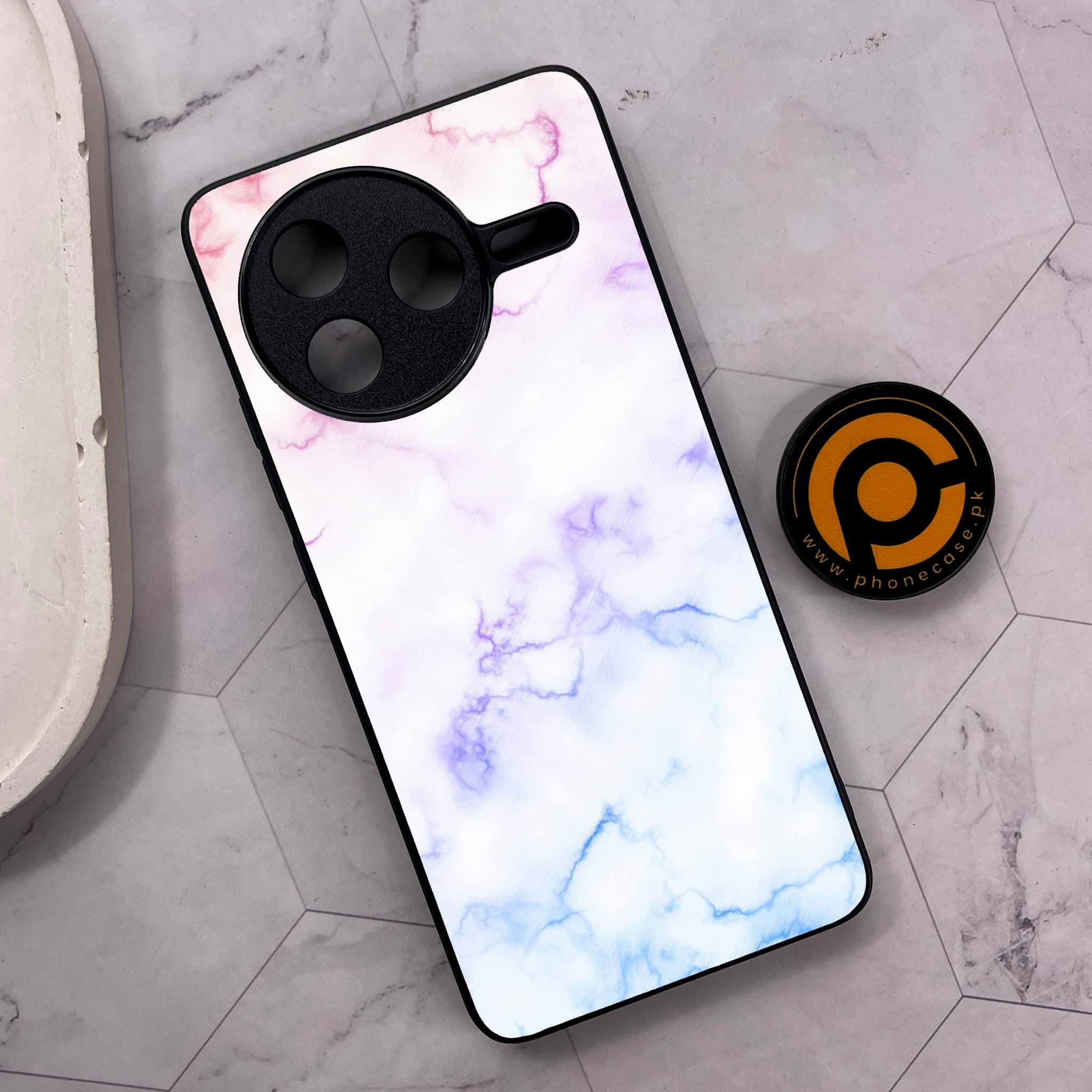 Xiaomi Poco F7 Pro 5G - White Marble Series - Premium Metal Printed soft Bumper shock Proof Case