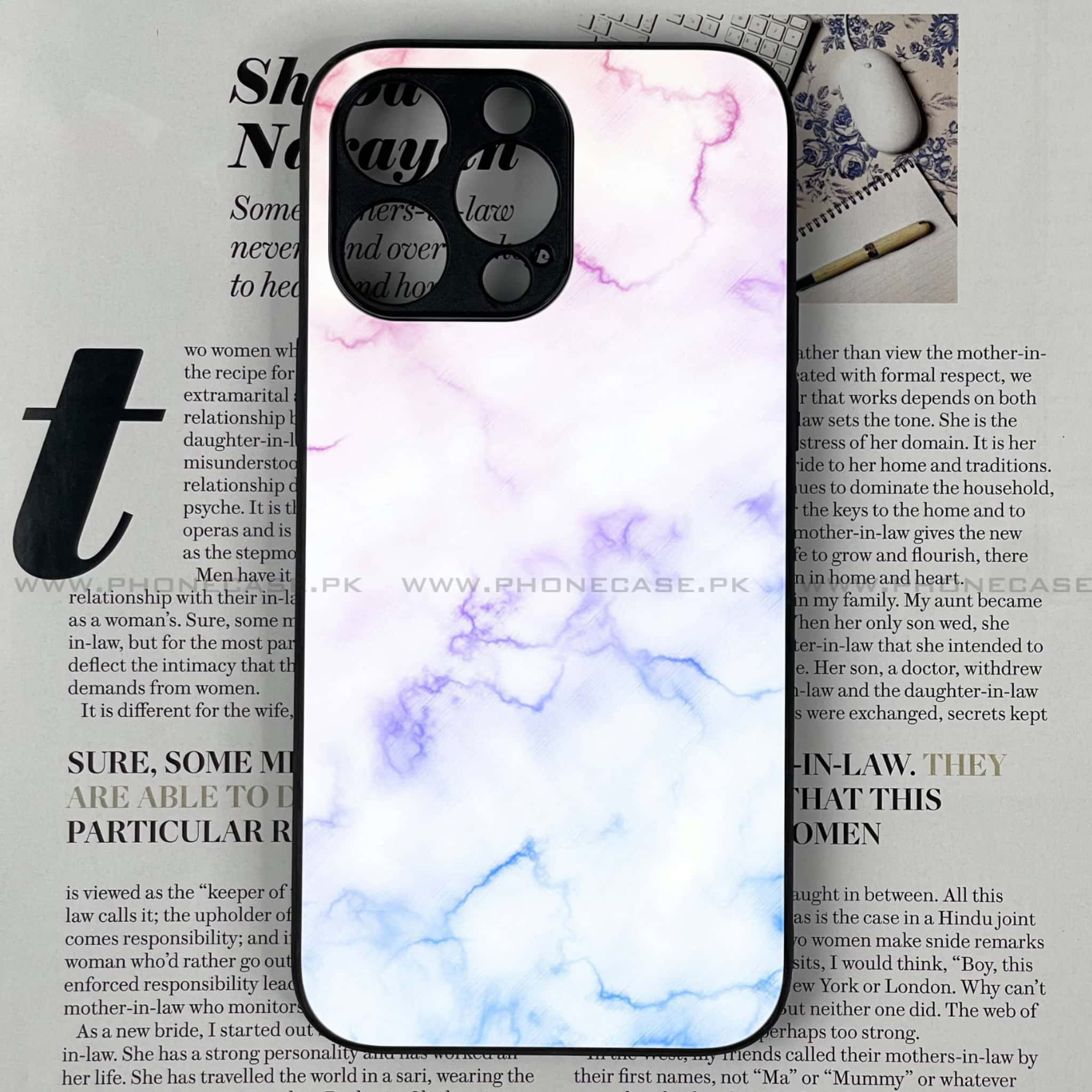 iPhone 14 Pro - White Marble Series - Premium Printed Glass soft Bumper shock Proof Case