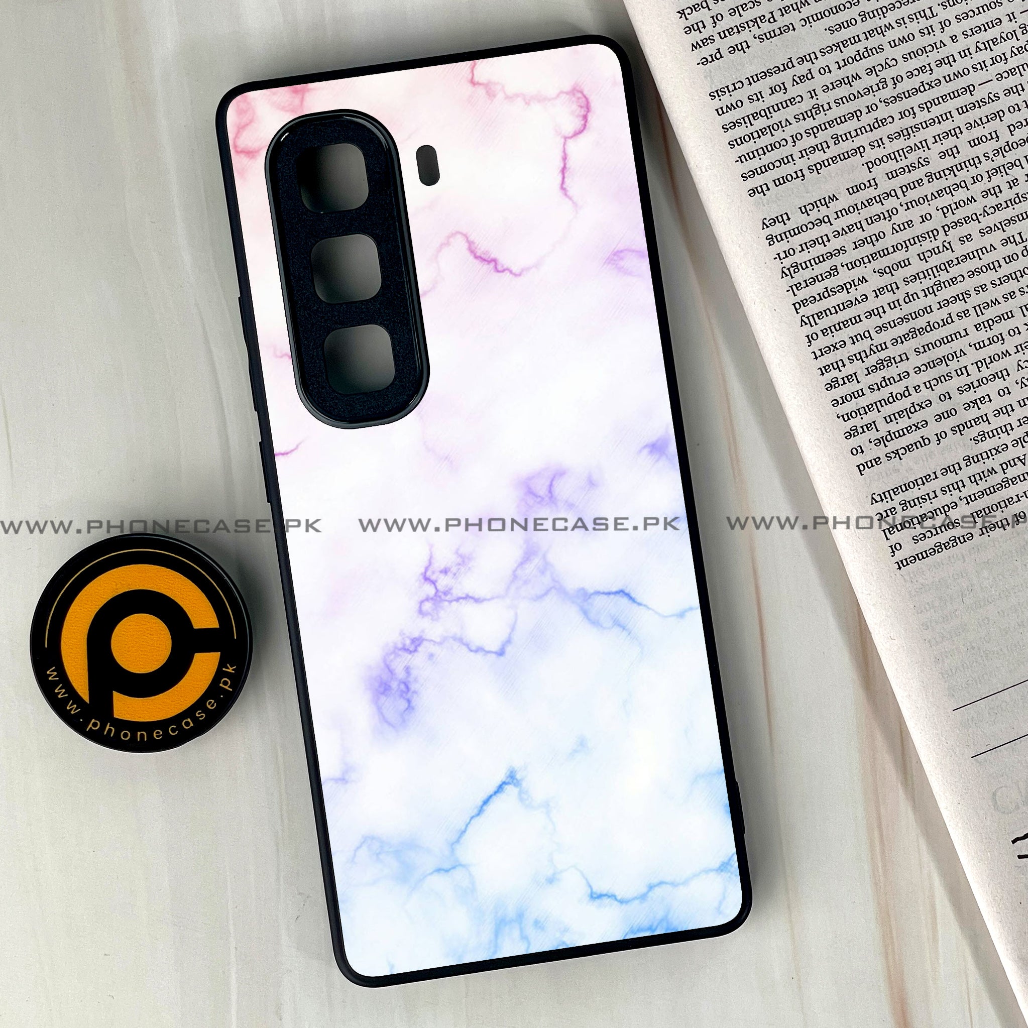 Infinix Hot 50 Pro Plus - White Marble series - Premium Printed Glass soft Bumper shock Proof Case