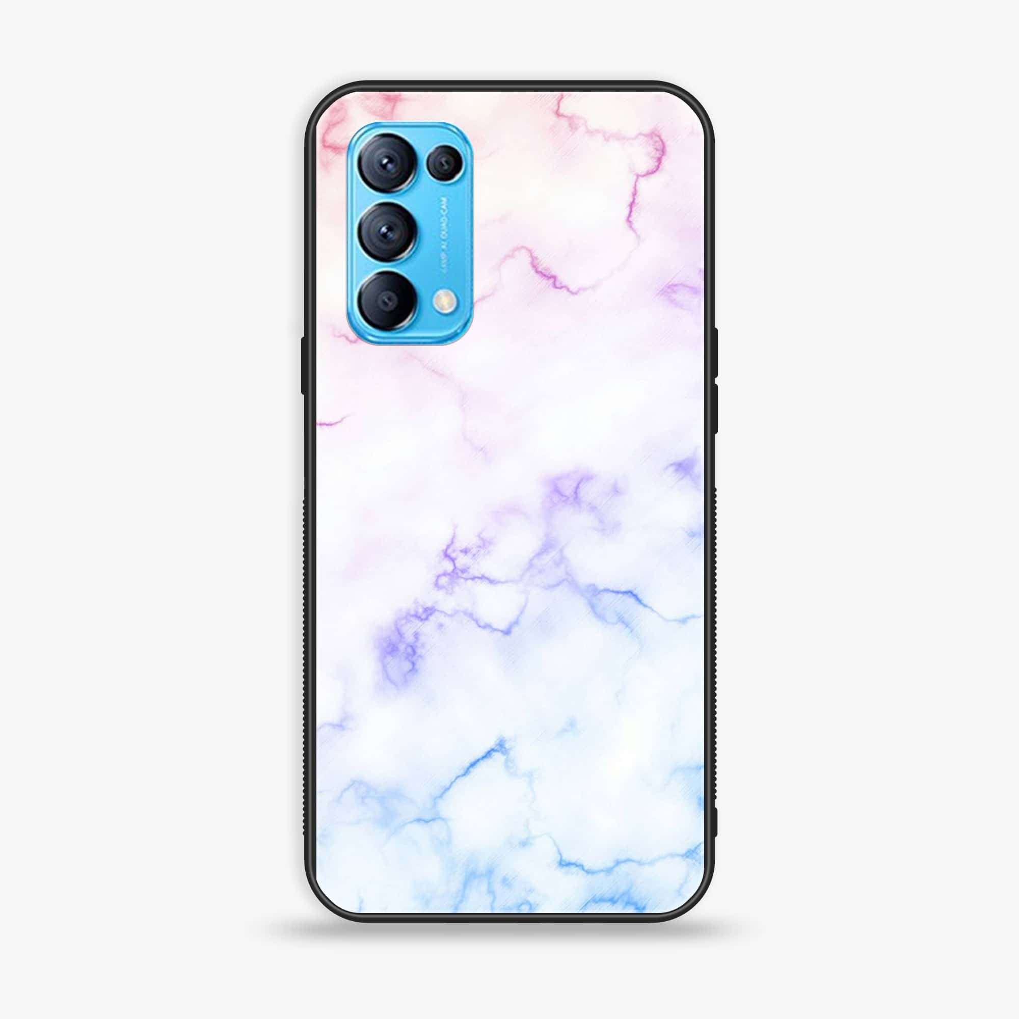 Oppo Reno 5 - White Marble Series - Premium Printed Glass soft Bumper shock Proof Case