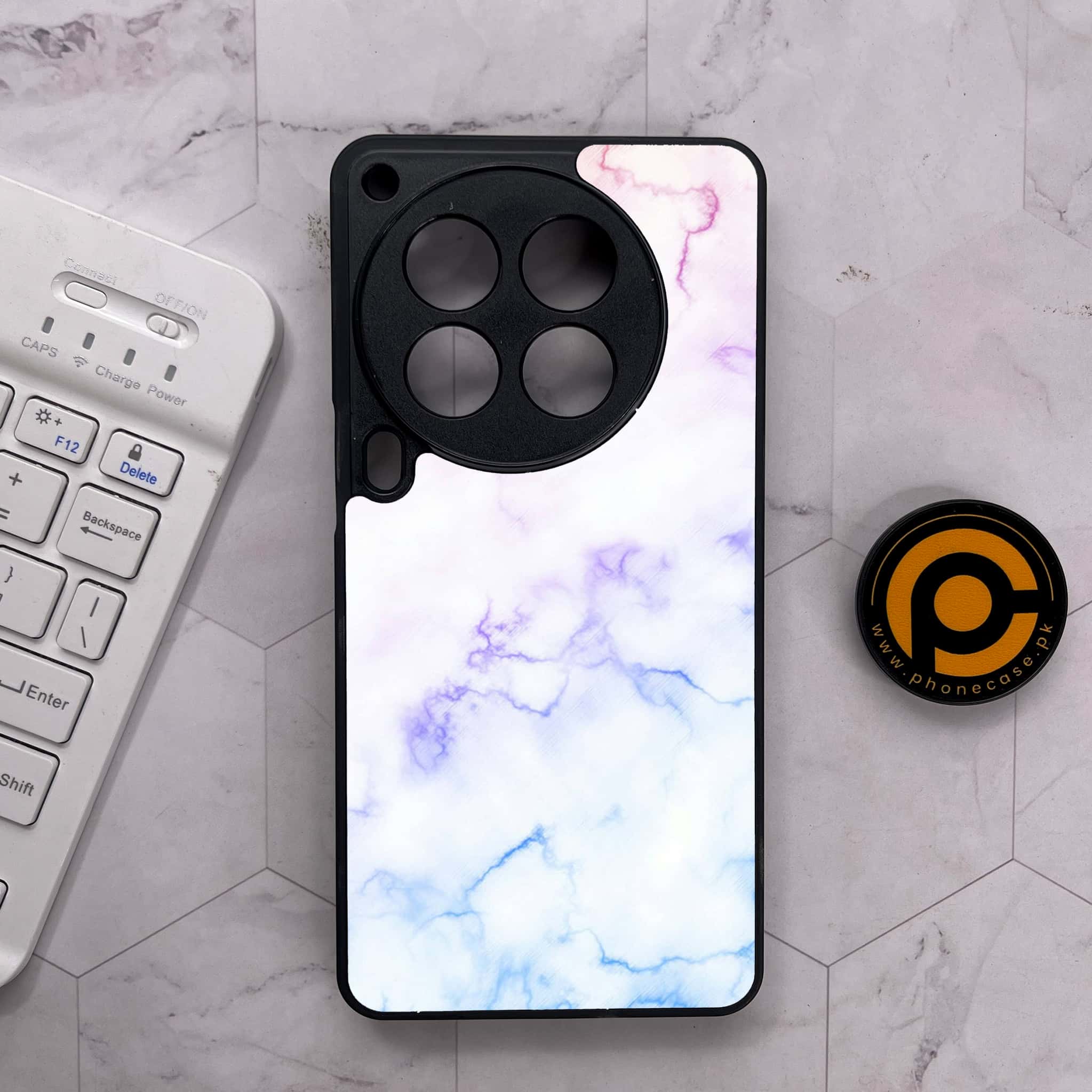 Tecno Camon 30 Premier - White Marble Series - Premium Metal Printed soft Bumper shock Proof Case