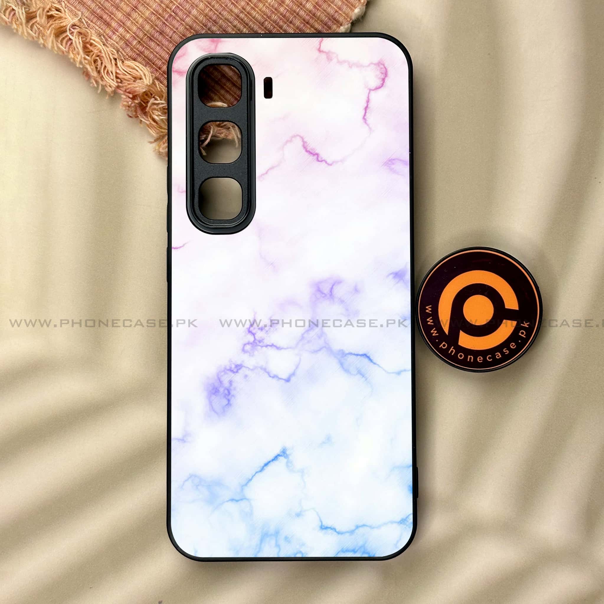 Infinix Hot 60 Pro - White Marble series - Premium Metal Printed soft Bumper shock Proof Case
