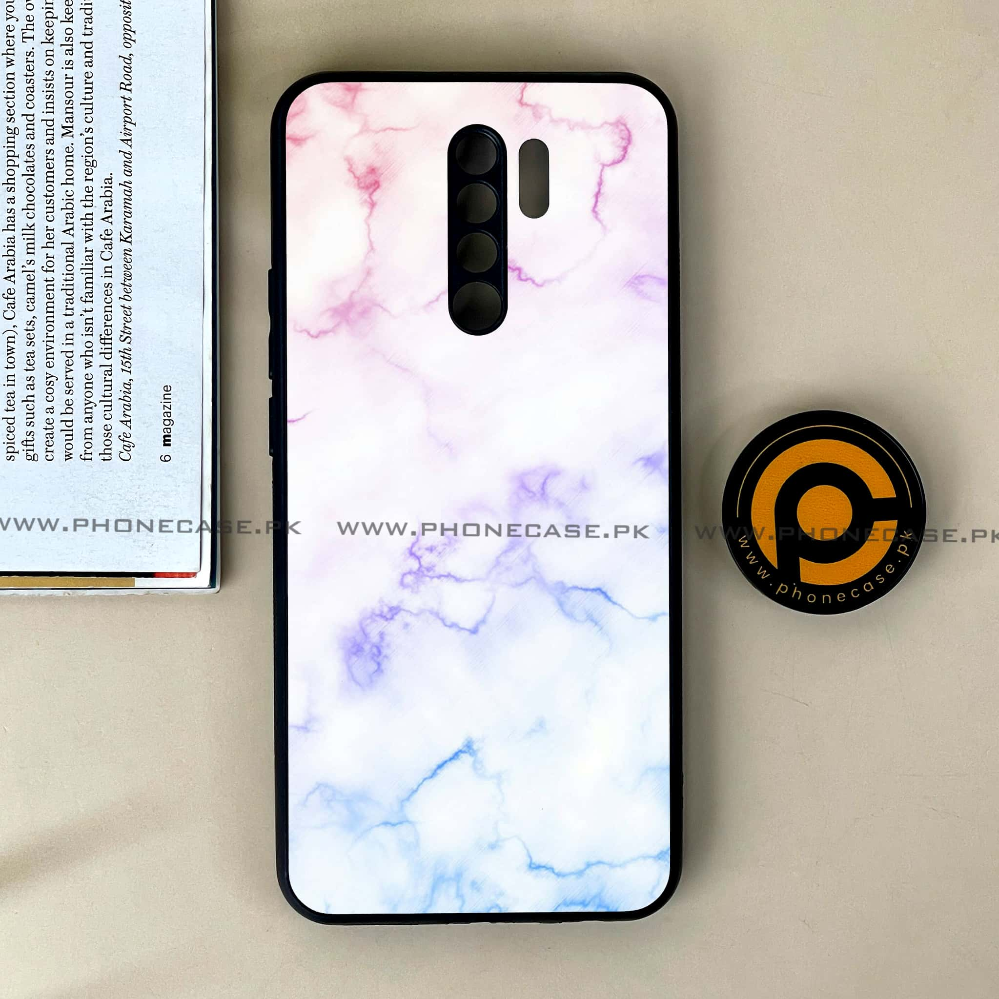 Xiaomi Redmi 9 - White Marble Series - Premium Printed Glass soft Bumper shock Proof Case