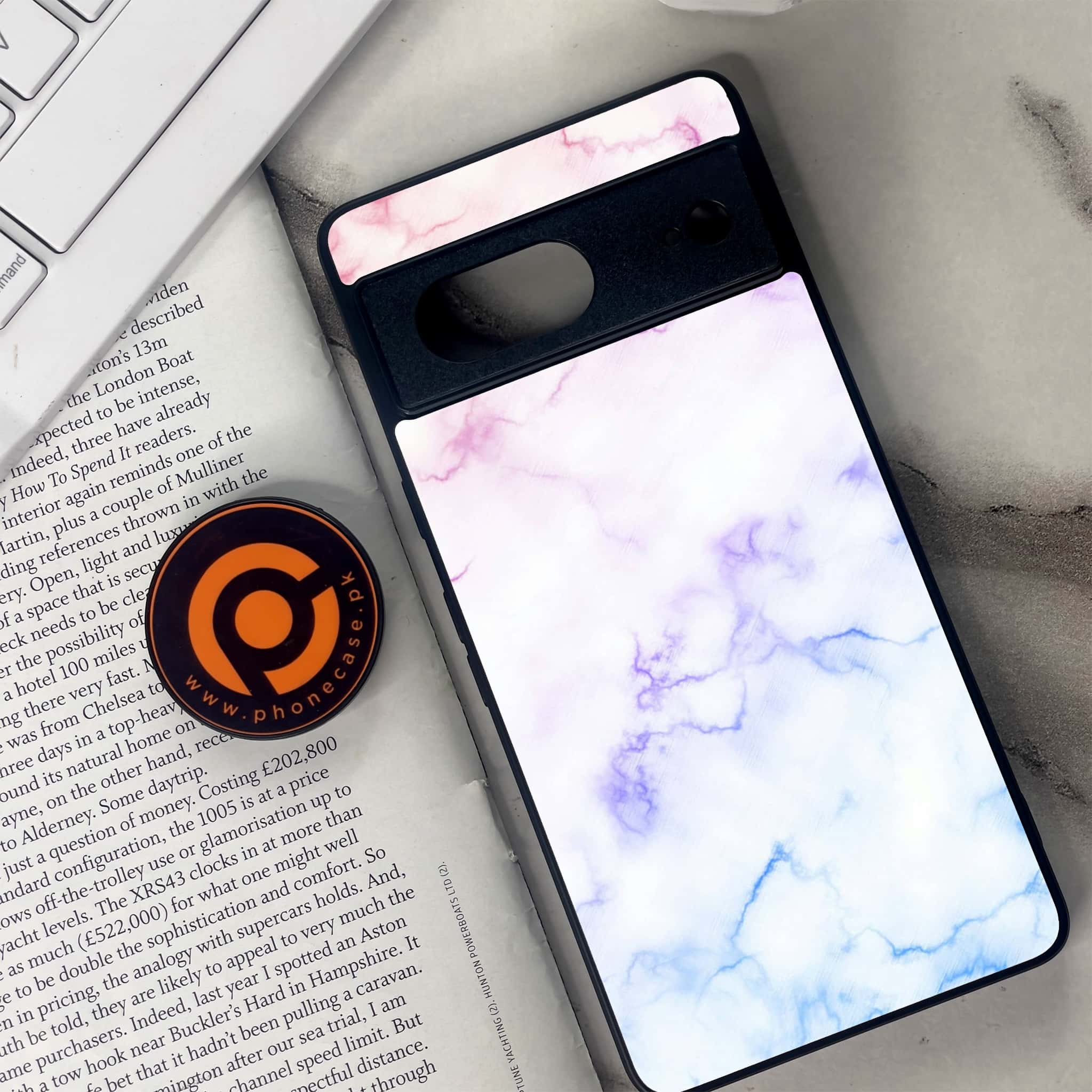 Google Pixel 7 - White Marble Series - Premium Metal Printed soft Bumper Shock Proof Case