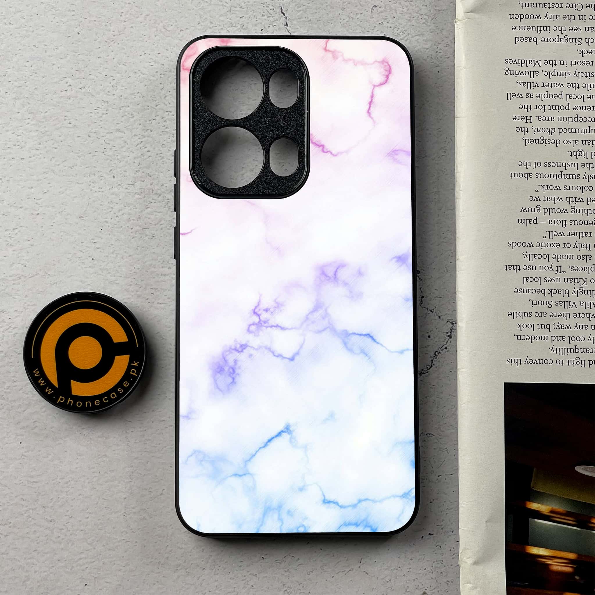 Oppo Reno 13 Pro - White Marble series - Premium Metal Printed Soft Bumper Shockproof Case