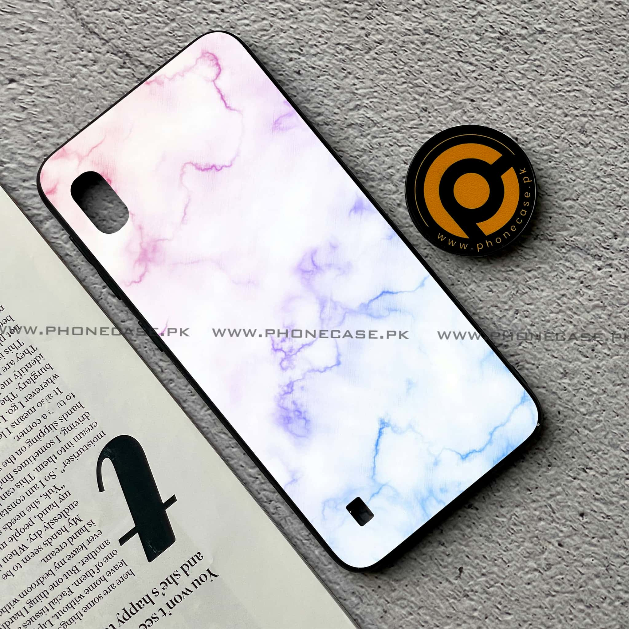 Samsung Galaxy A10 - White Marble Series - Premium Printed Glass soft Bumper shock Proof Case