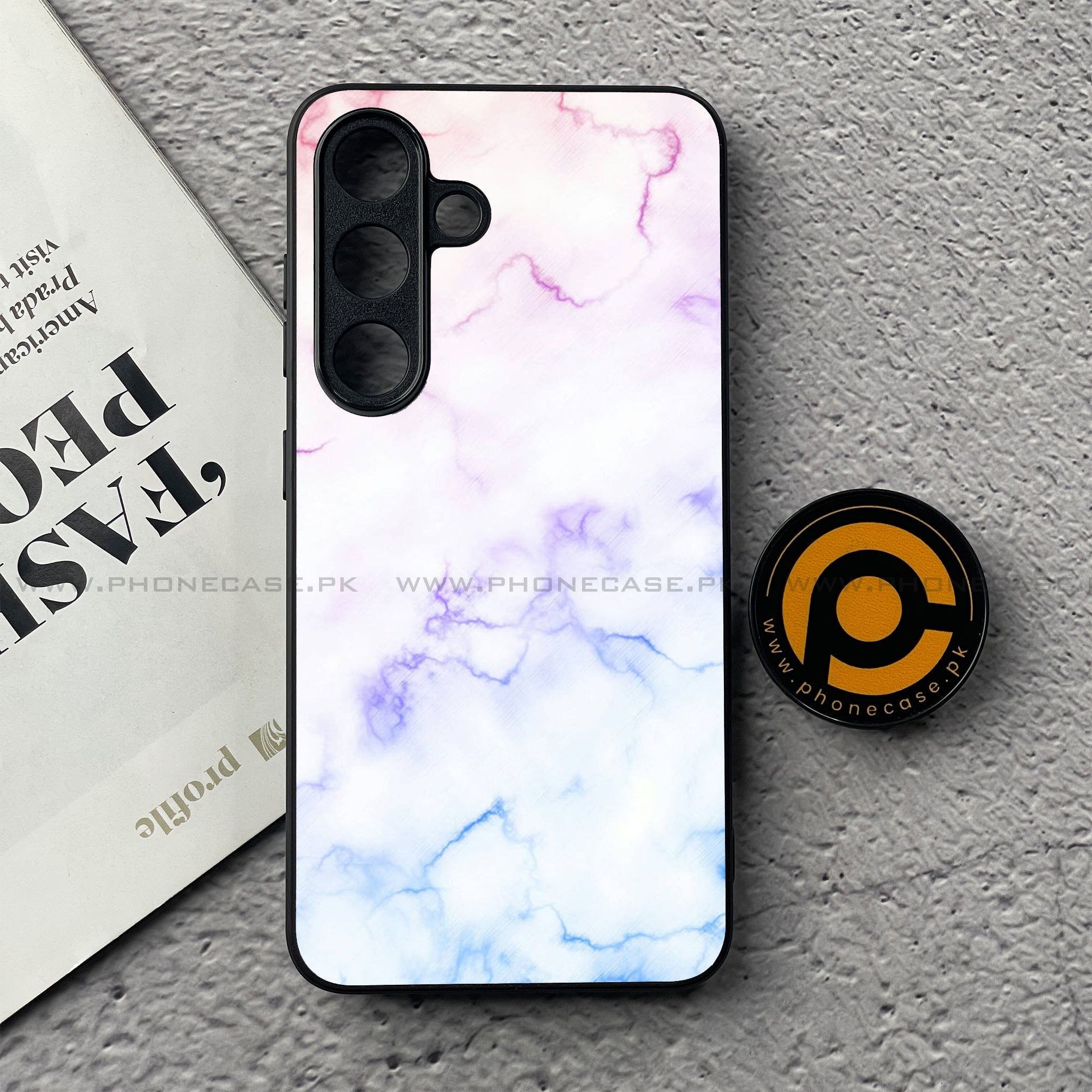 Samsung Galaxy S25 FE - White Marble Series - Premium Metal Printed soft Bumper shock Proof Case