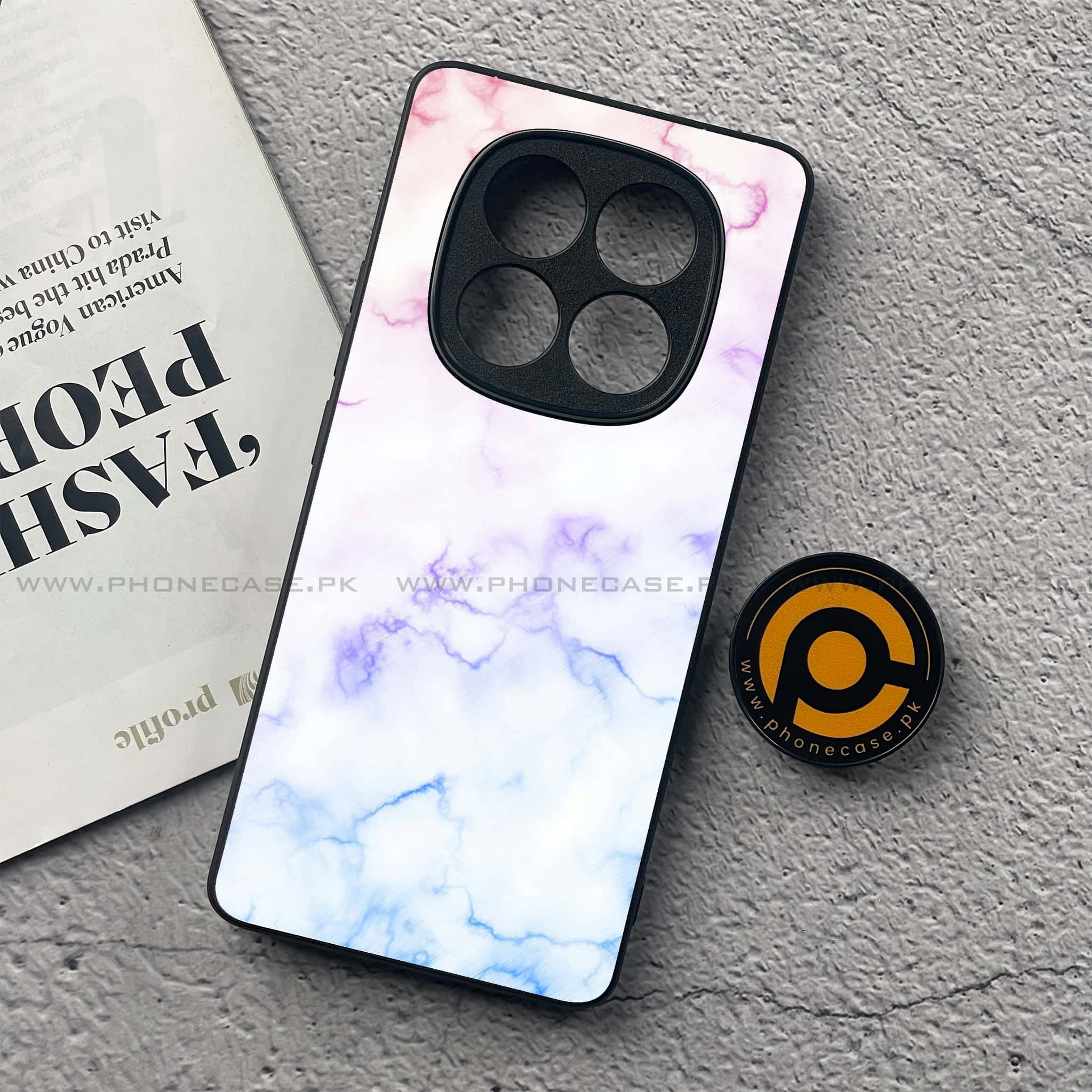 Redmi Note 14 Pro Plus 5G - White Marble Series - Premium Printed Glass soft Bumper shock Proof Case