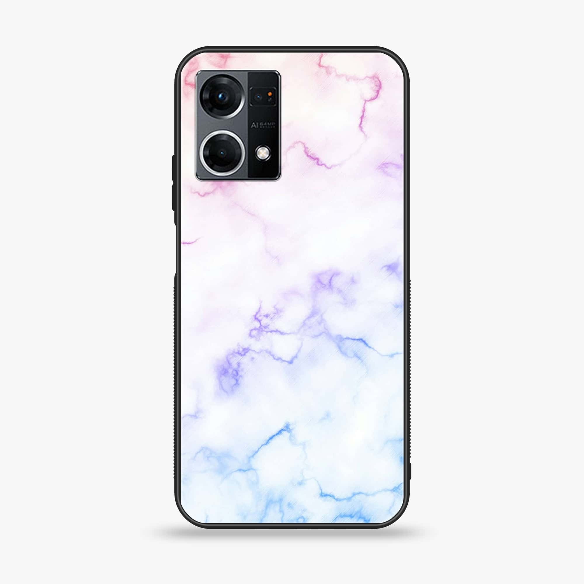 Oppo Reno 7 - White Marble series - Premium Printed Glass soft Bumper shock Proof Case