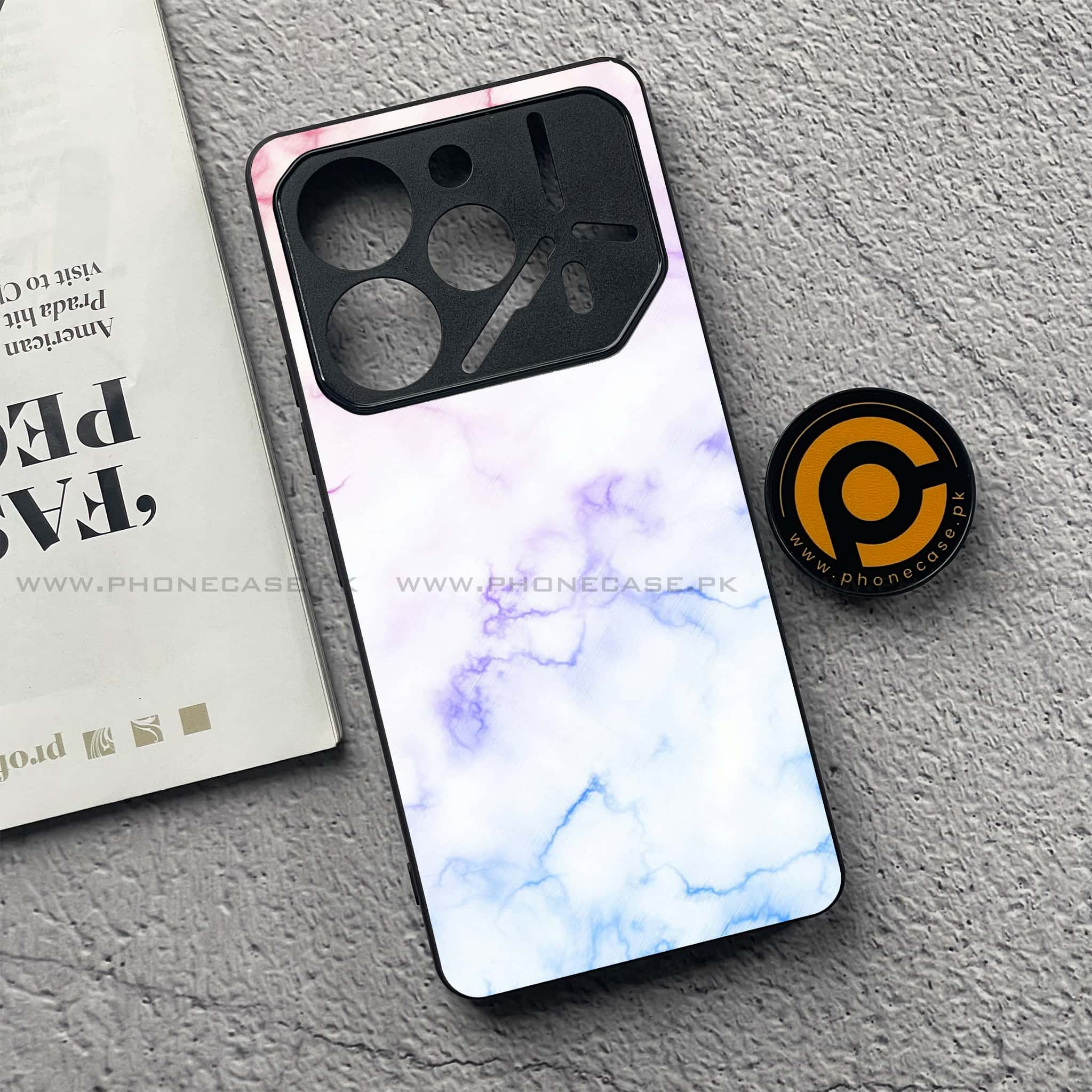 Tecno Pova 6 Pro - White Marble Series - Premium Printed Glass soft Bumper shock Proof Case