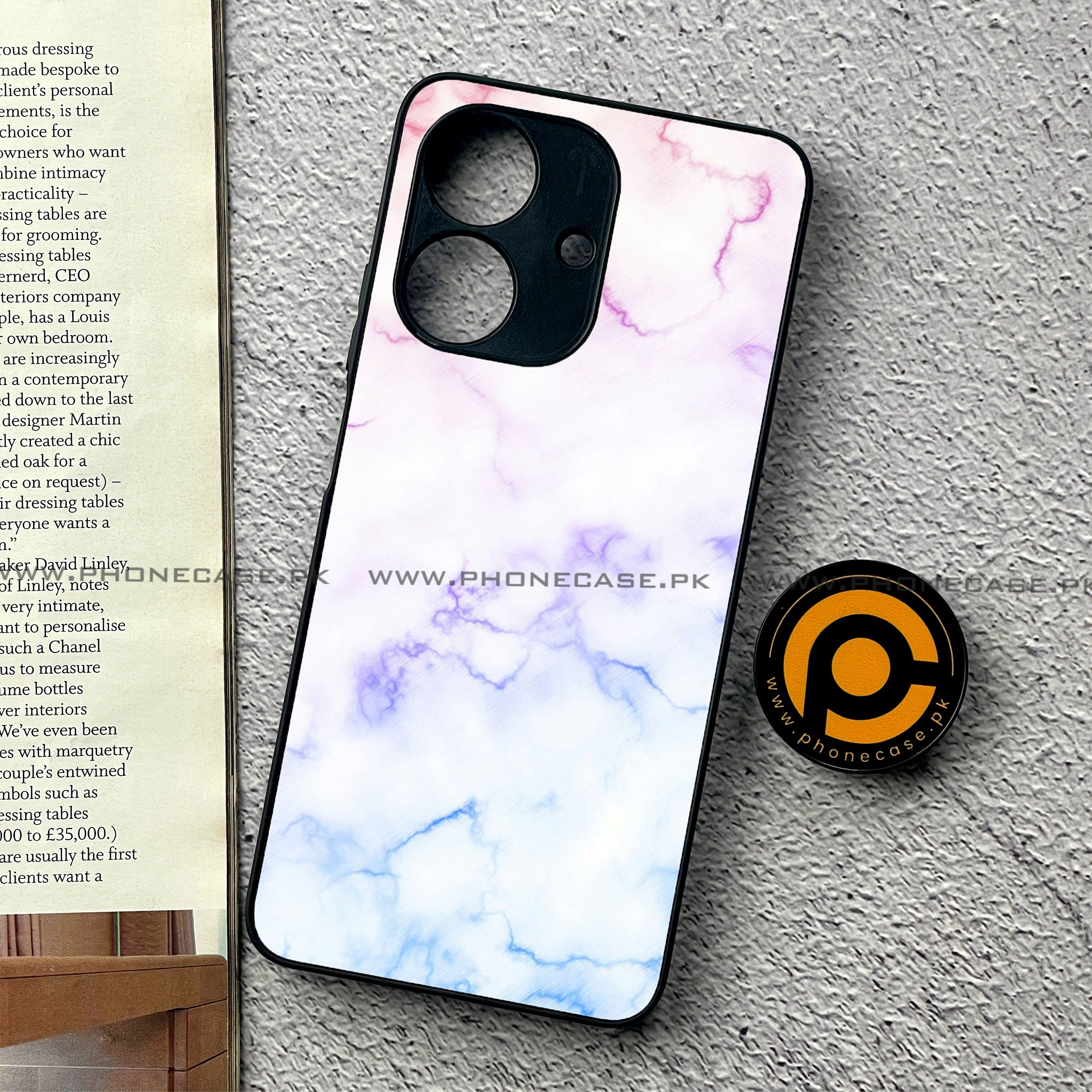 Realme Note 60 - White Marble Series - Premium Printed Glass soft Bumper shock Proof Case