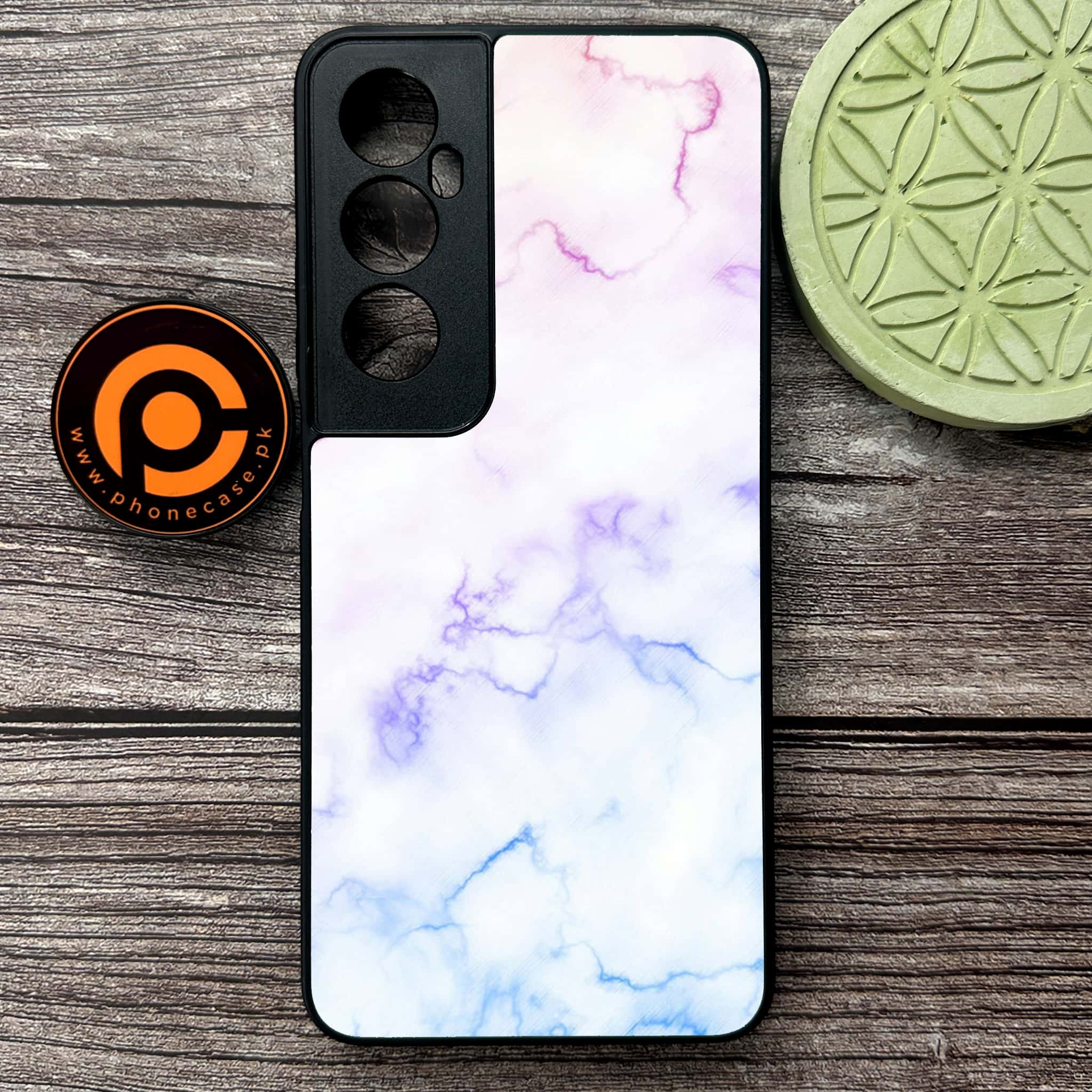 Realme C65  - White Marble Series - Premium Metal Printed soft Bumper shock Proof Case