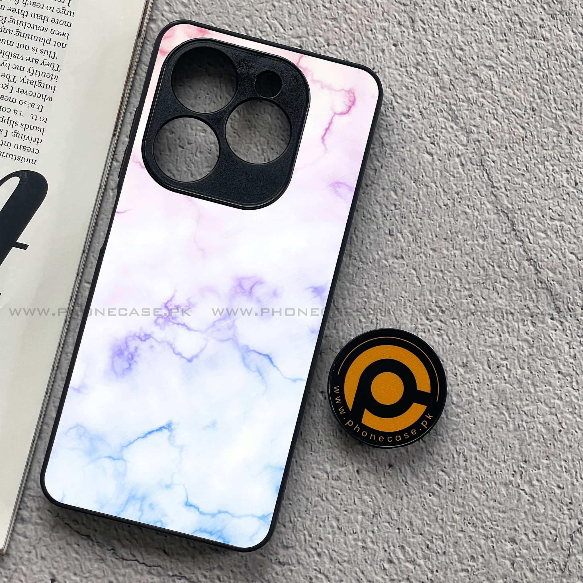 Infinix Smart 8 Pro - White Marble Series - Premium Metal Printed soft Bumper shock Proof Case