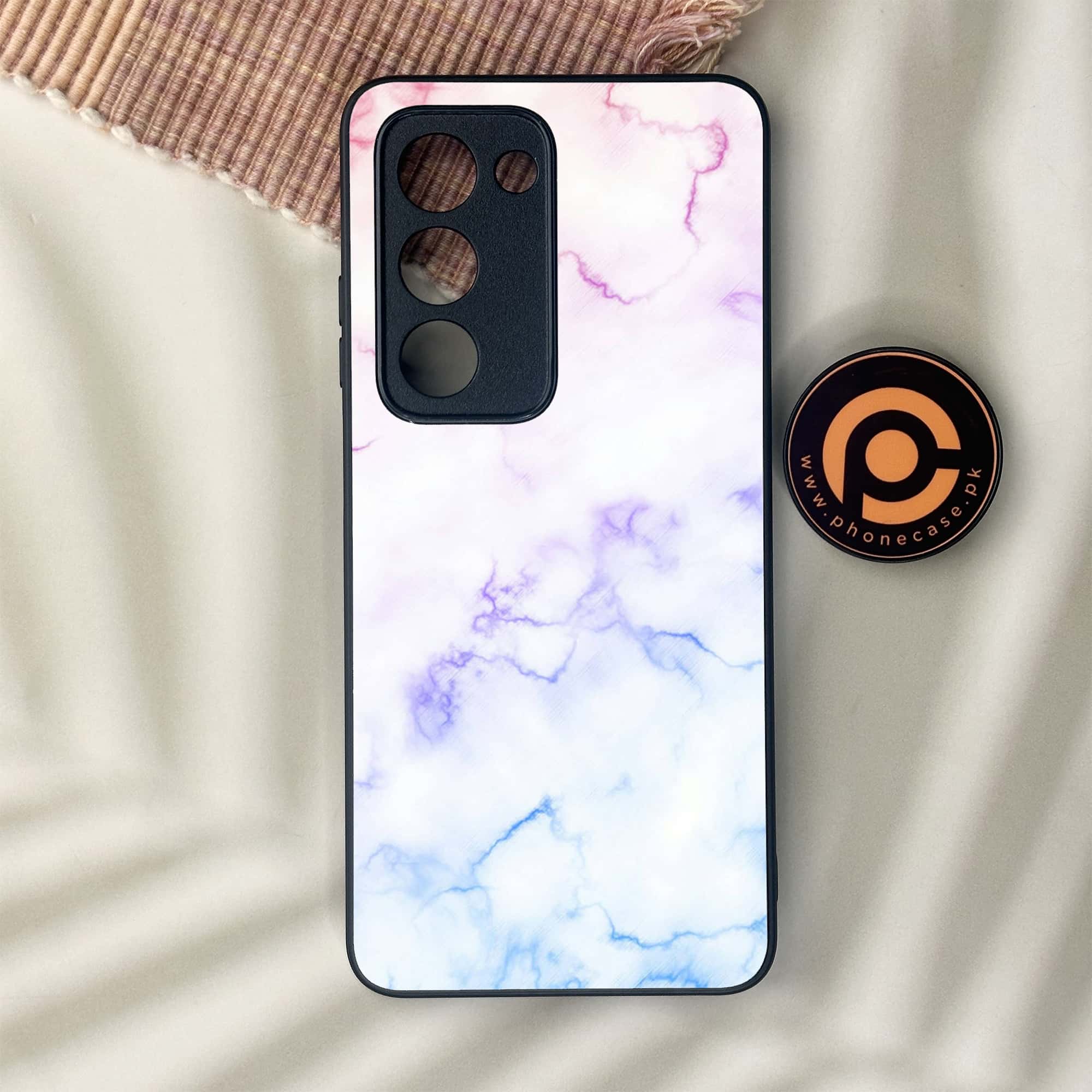 Oppo A5 2025 - White Marble Series - Premium Metal Printed soft Bumper shock Proof Case