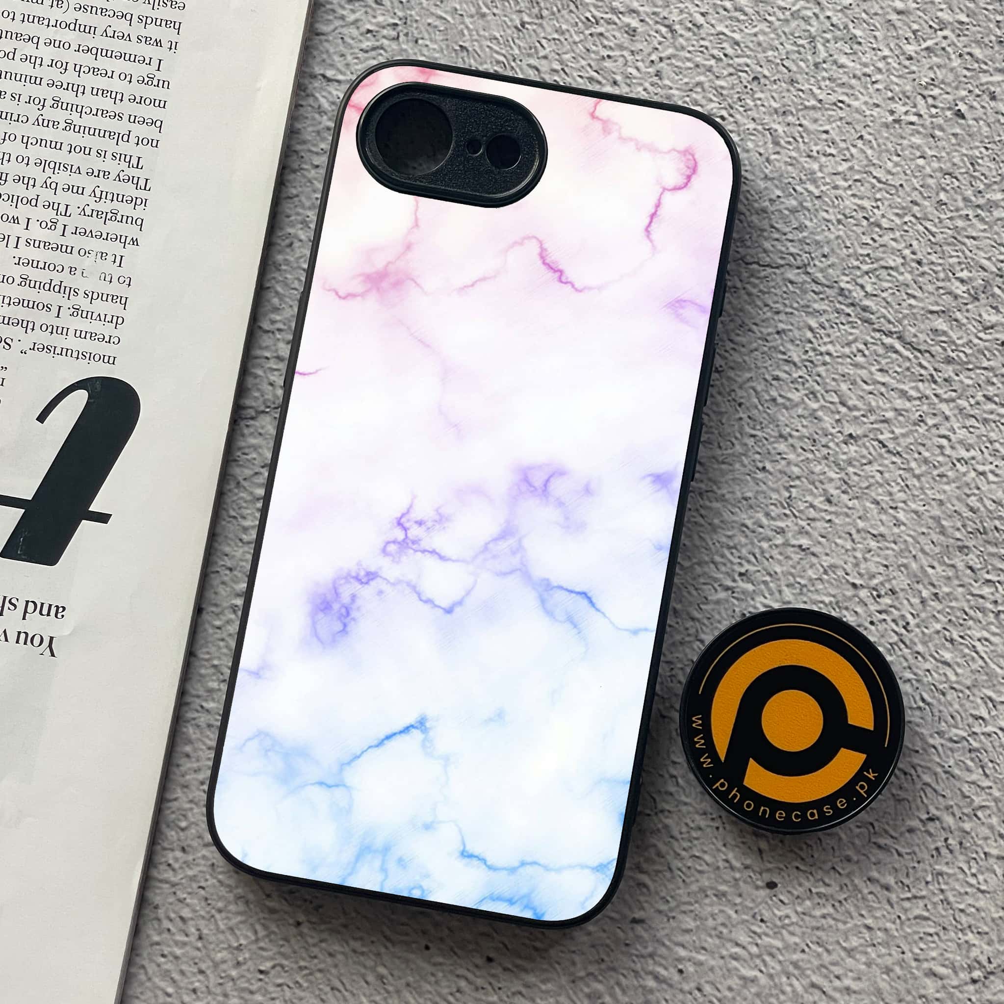 iPhone 16e - White Marble Series - Premium Metal  Printed soft Bumper shock Proof Case