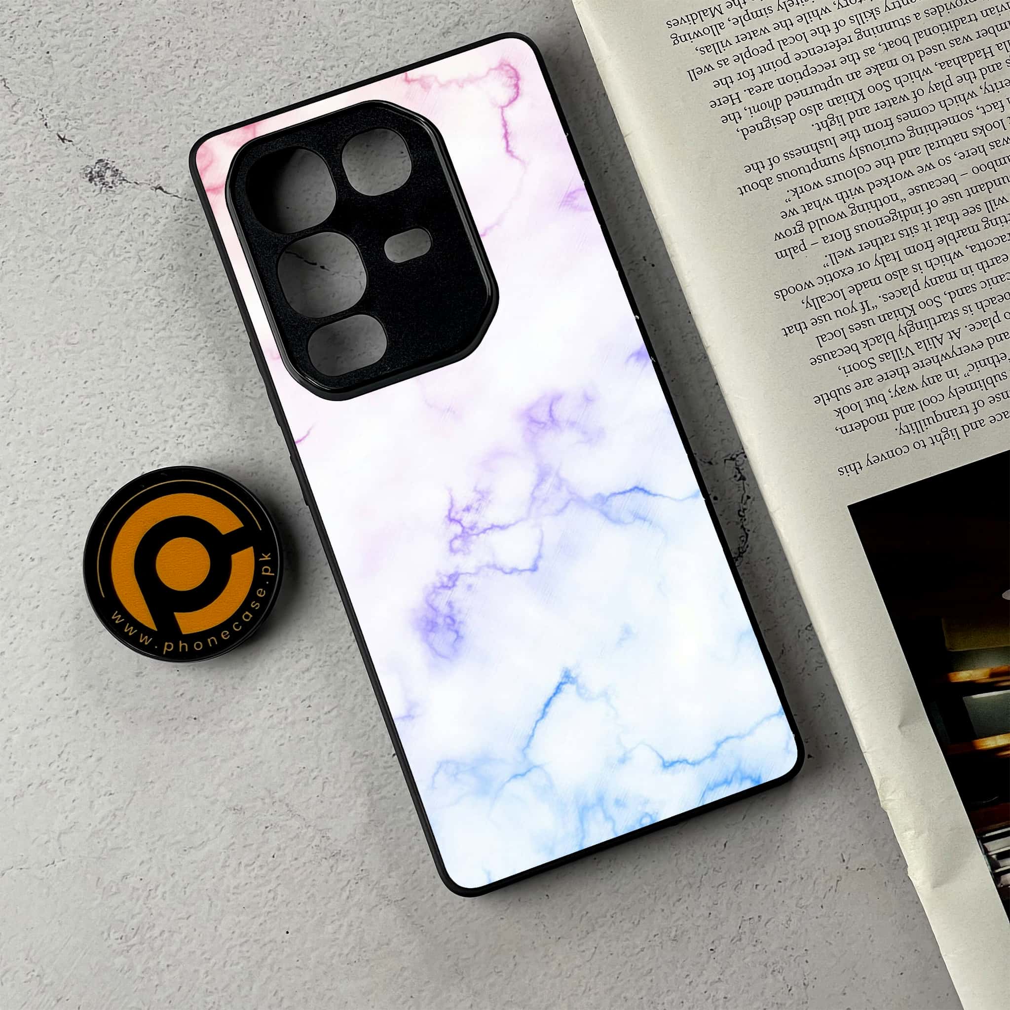 Infinix Note 50 - White Marble Series - Premium Metal Printed Soft Bumper Shockproof Case