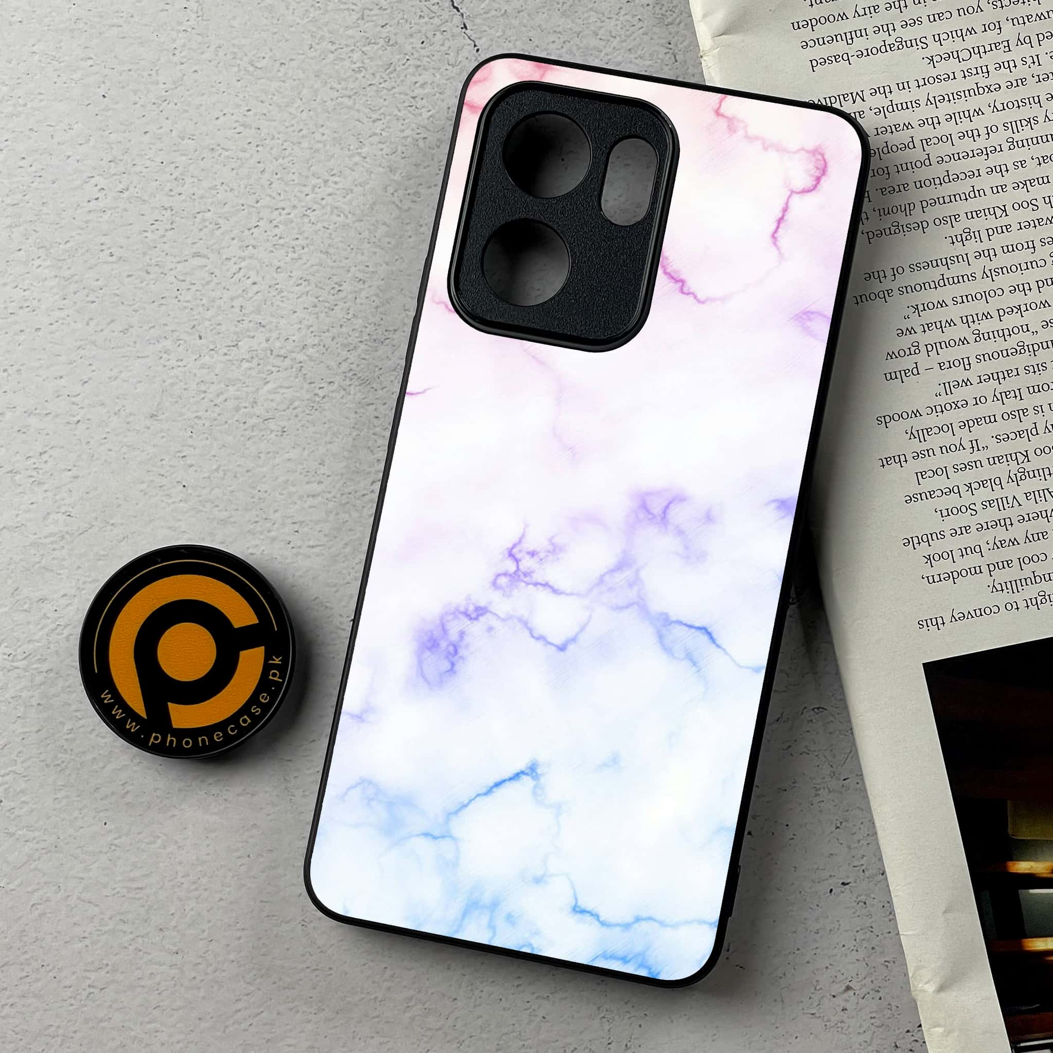 Oppo Reno 13F - White Marble Series - Premium Metal Printed Soft Bumper Shockproof Case