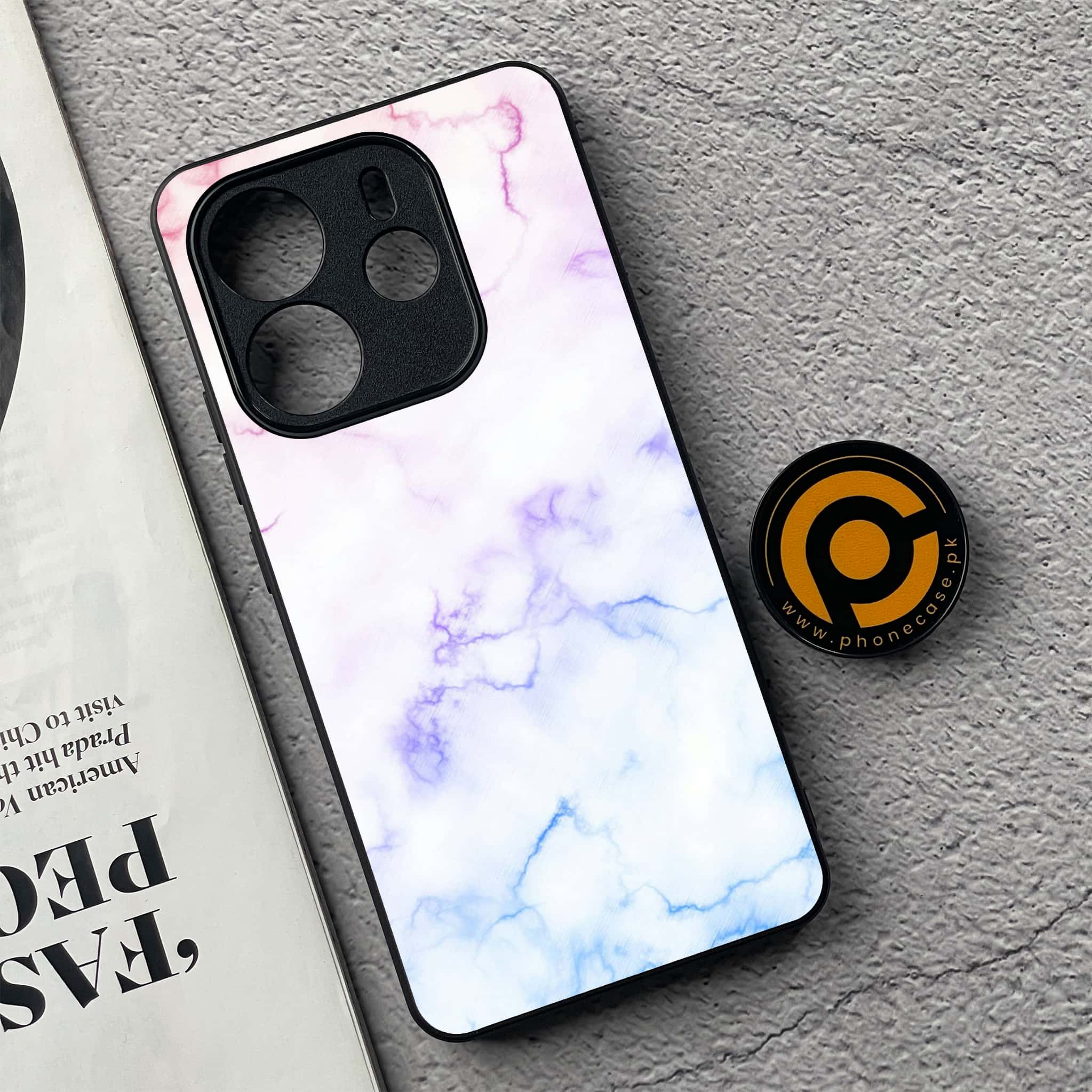 Xiaomi Redmi Note 14 - White Marble Series - Premium Printed Glass soft Bumper shock Proof Case