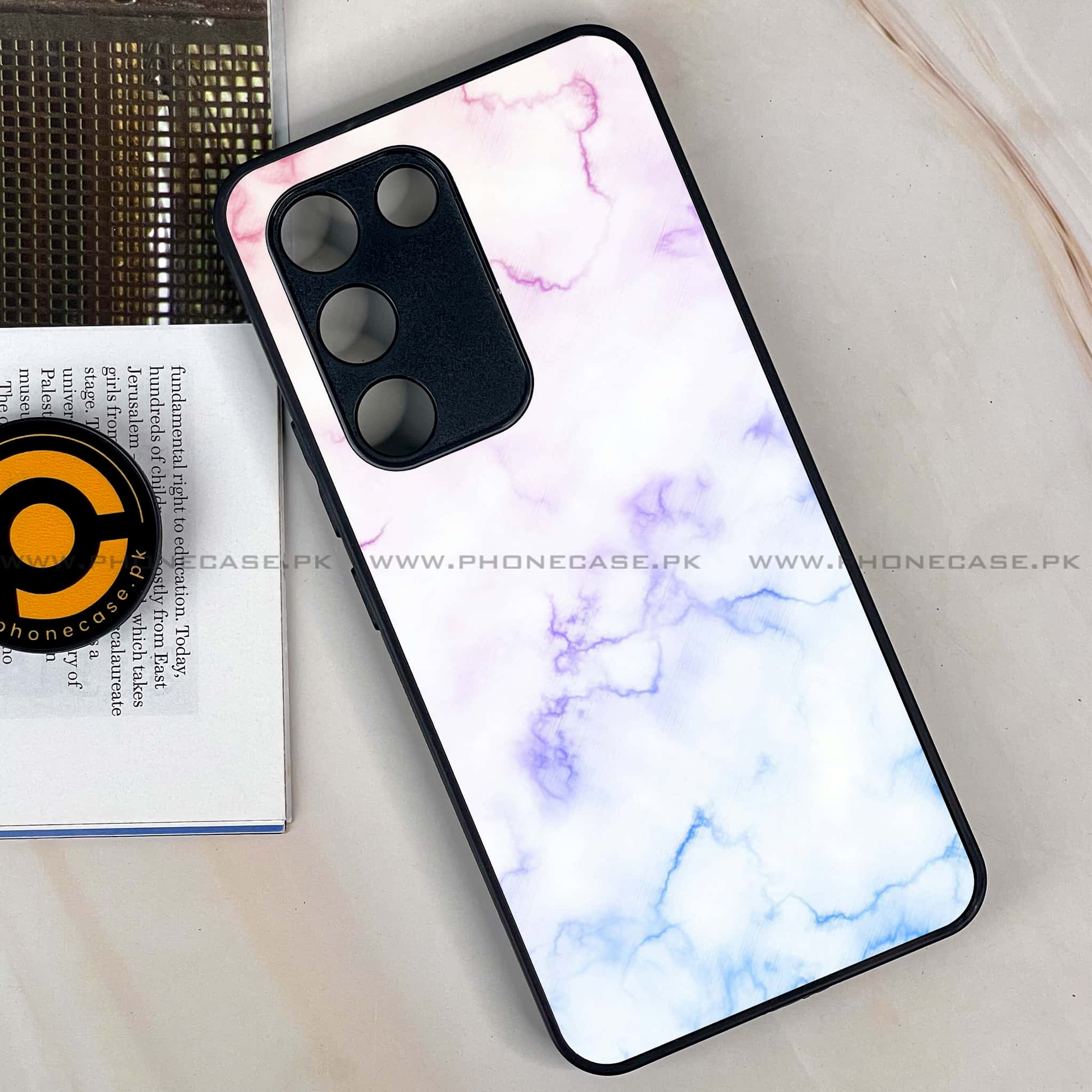 Vivo Y200e - White Marble series - Premium Metal Printed soft Bumper shock Proof Case