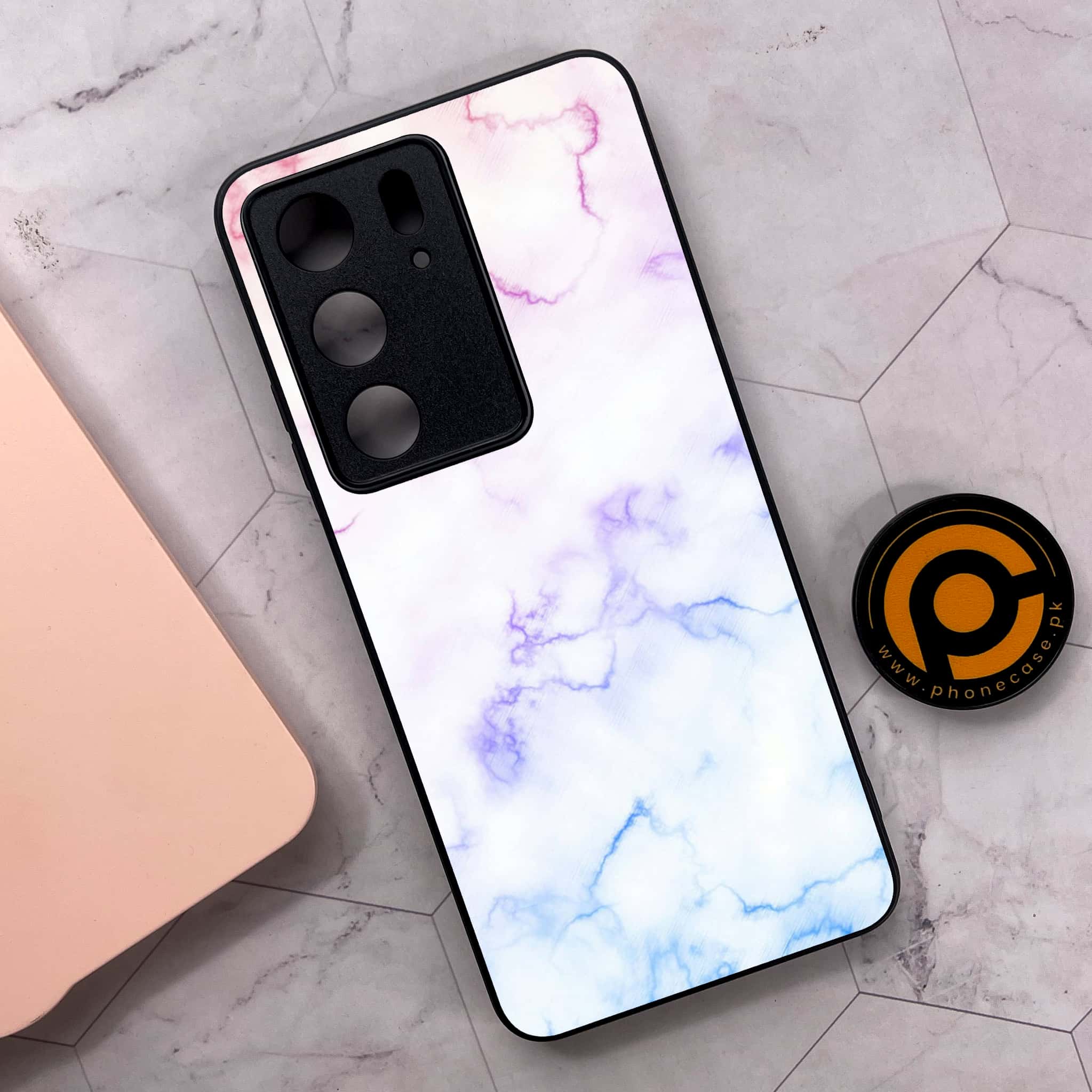 Realme C75x 4G - White Marble Series - Premium Metal Printed soft Bumper shock Proof Case