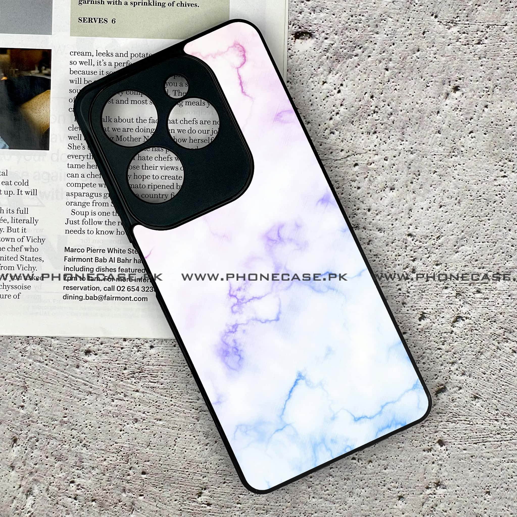 Infinix Hot 40 Pro - White Marble Series - Premium Printed Glass soft Bumper shock Proof Case