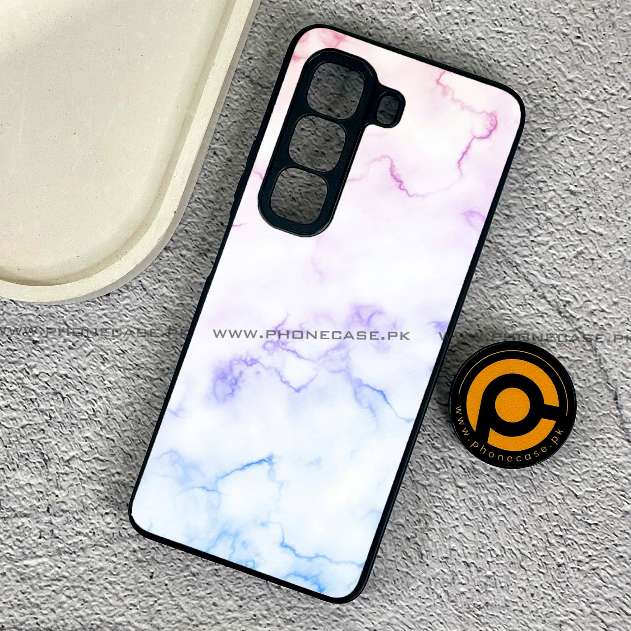 Infinix Hot 50 Pro - White Marble series - Premium Printed Glass soft Bumper shock Proof Case