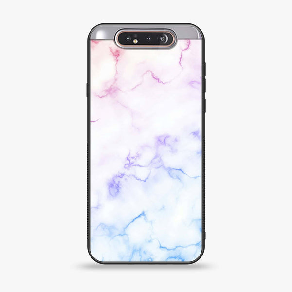 Samsung Galaxy A80 - White Marble Series - Premium Printed Glass soft Bumper shock Proof Case