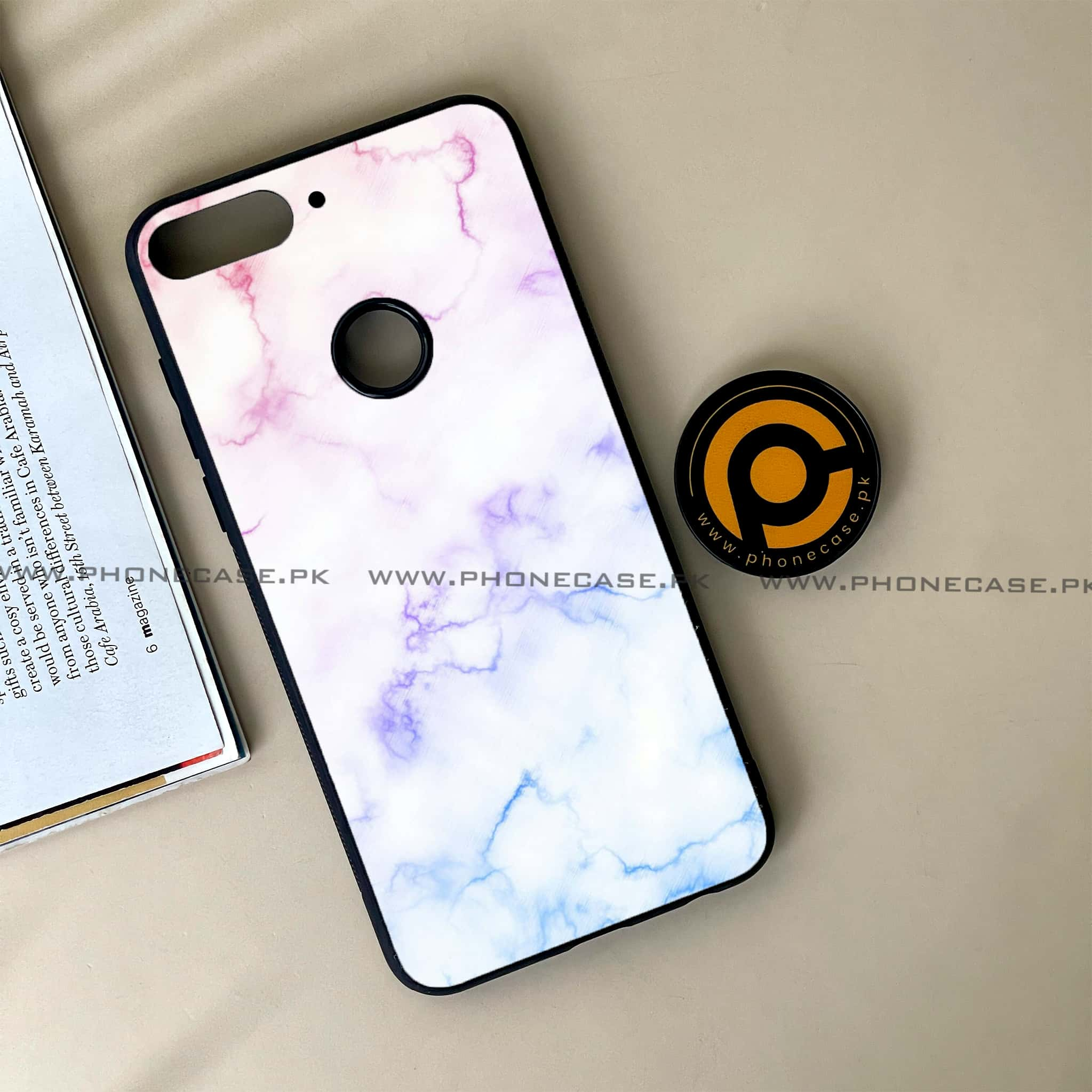 Huawei Y7 Prime (2018) - White Marble Series - Premium Printed Glass soft Bumper shock Proof Case