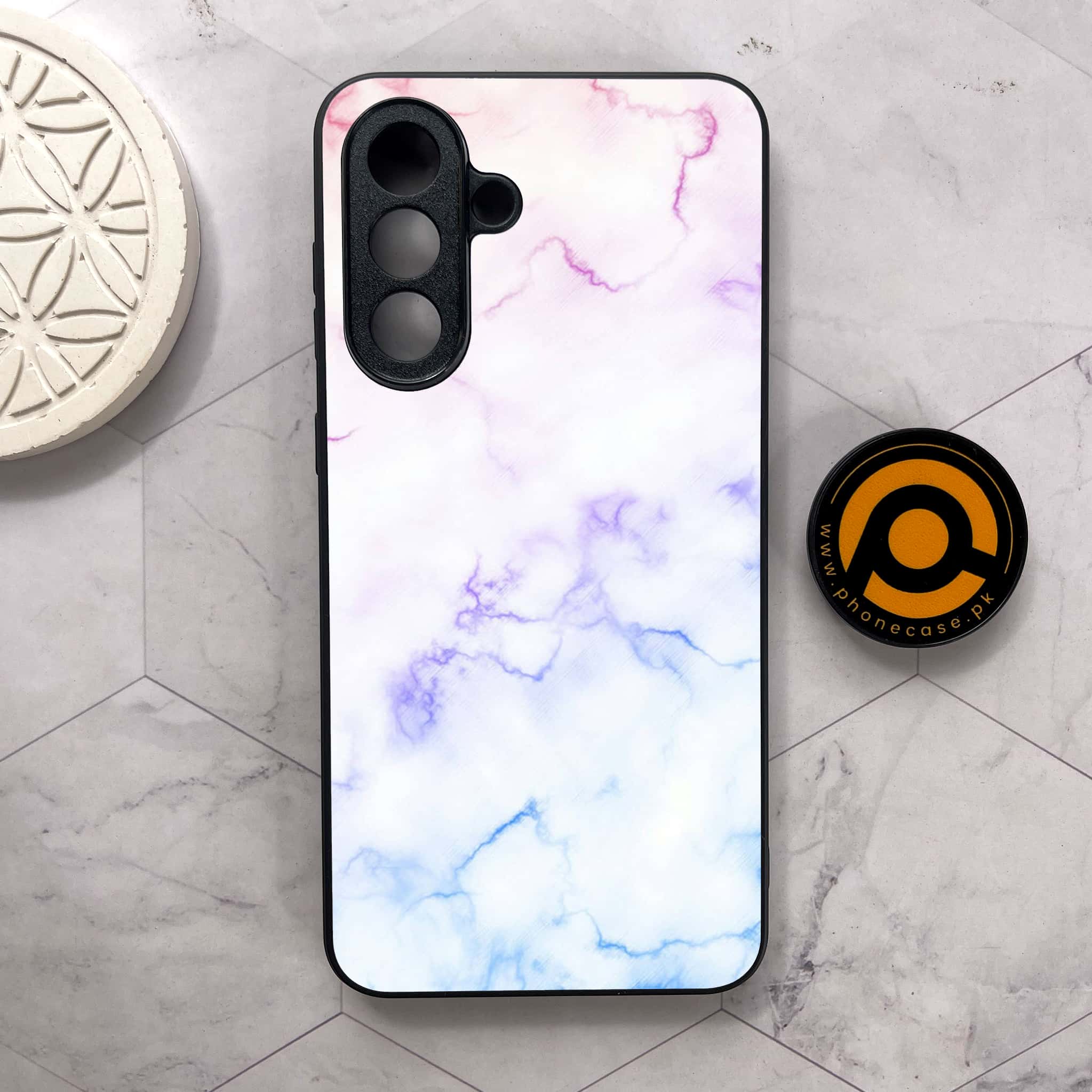 Samsung Galaxy A26 5G - White Marble series - Premium Metal Printed soft Bumper shock Proof Case