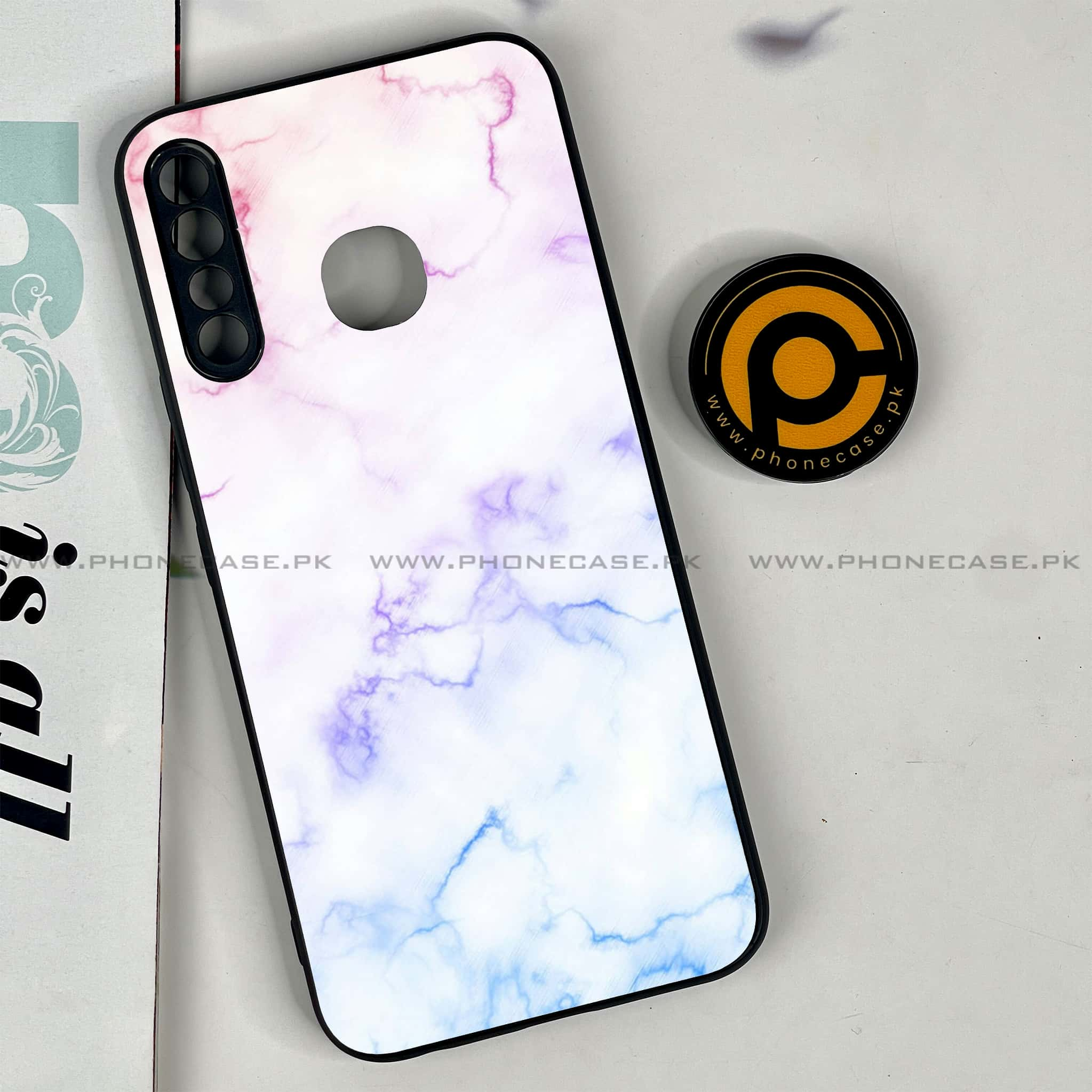 Infinix Hot 8 Lite - White Marble series - Premium Printed Glass soft Bumper shock Proof Cas