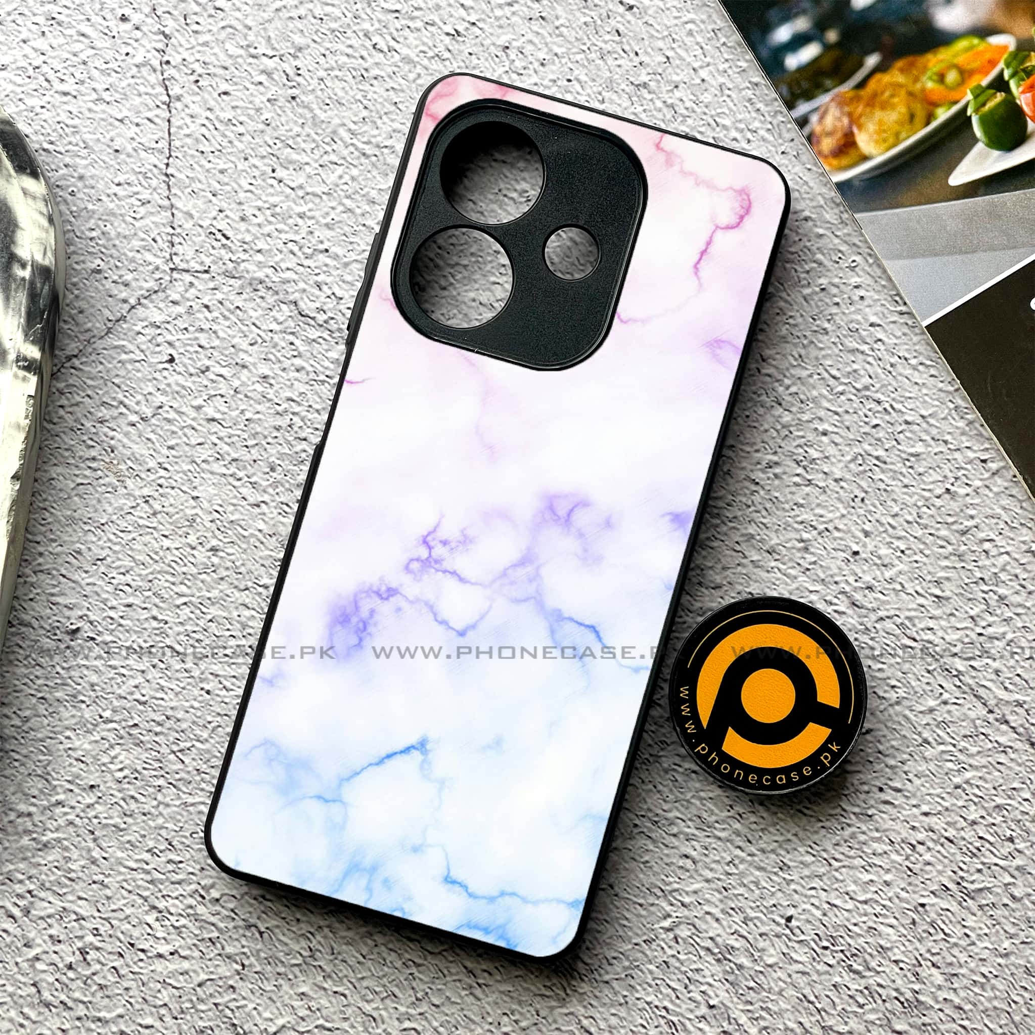Oppo A5i - White Marble Series - Premium Metal Printed soft Bumper shock Proof Case