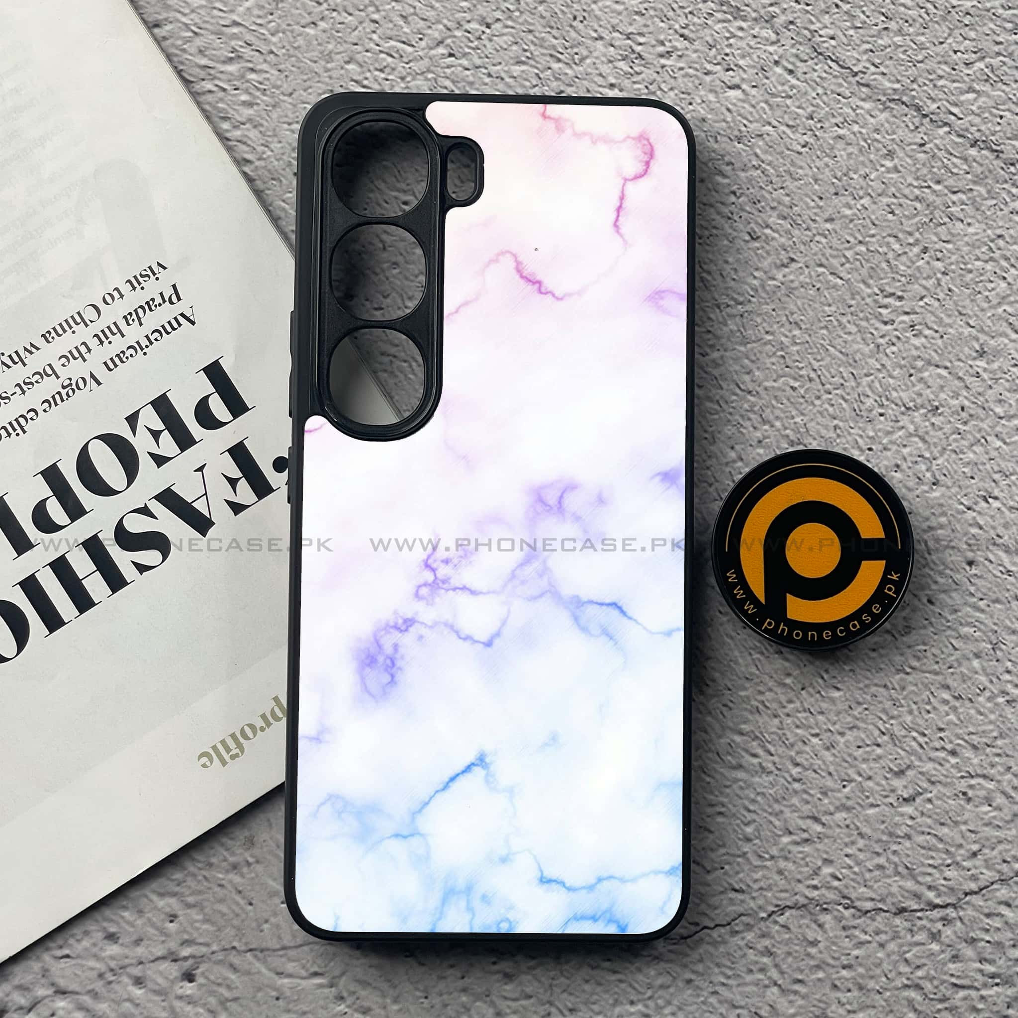Vivo Y200 4G - White Marble Series - Premium Metal Printed soft Bumper Shock Proof Case