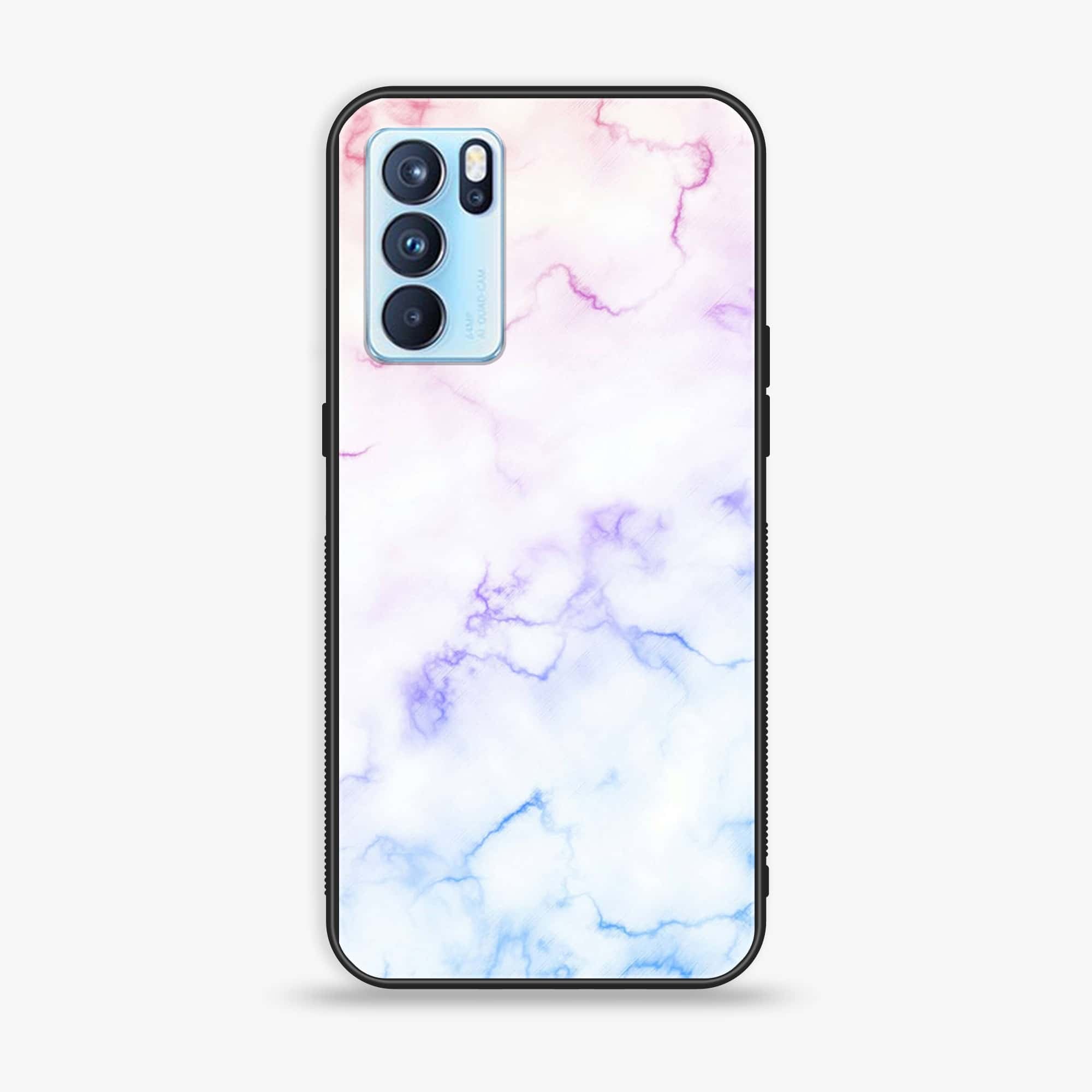 Oppo Reno 6 Pro - White Marble Series - Premium Printed Glass soft Bumper shock Proof Case