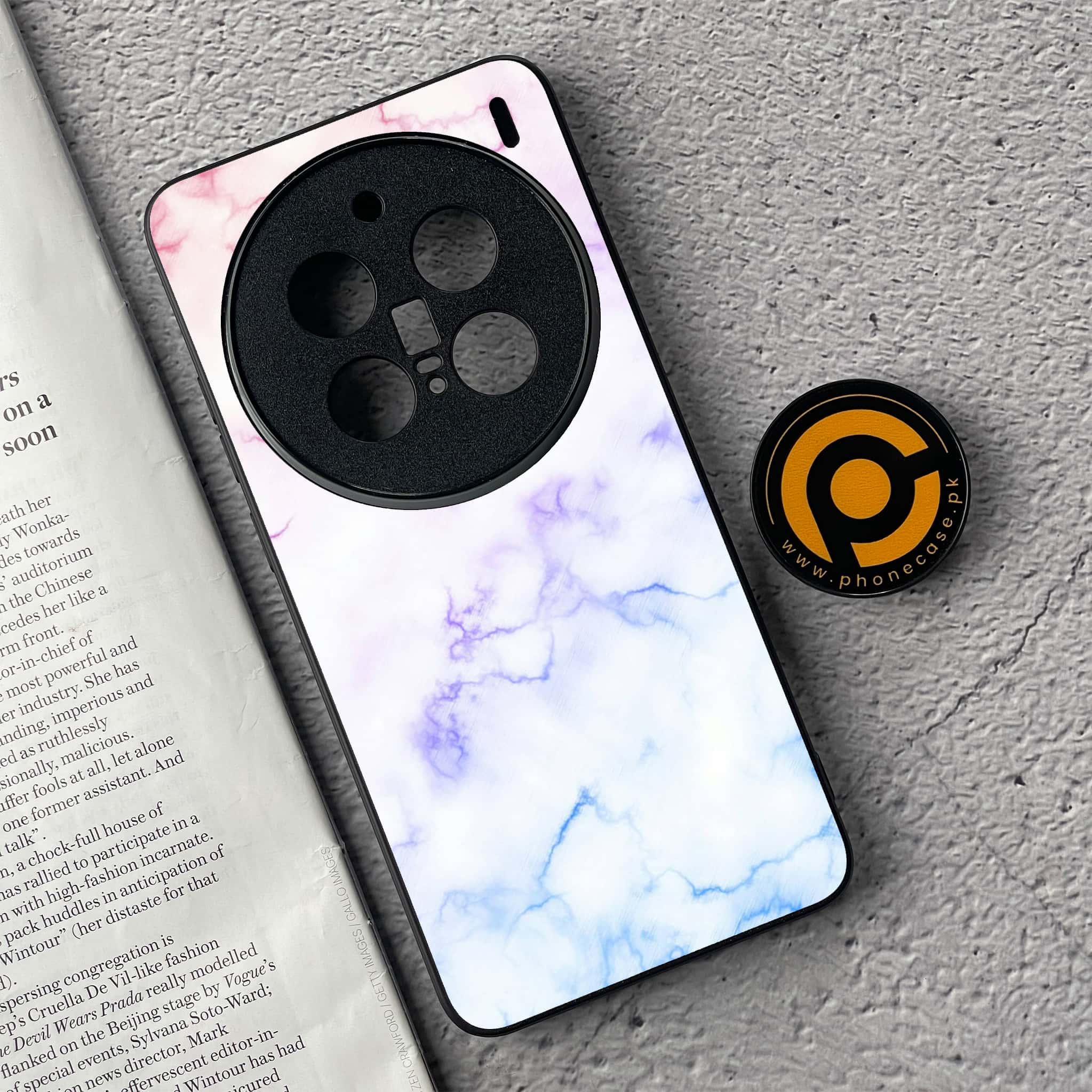 Vivo X200 Pro - White Marble Series - Premium Metal  Printed soft Bumper shock Proof Case