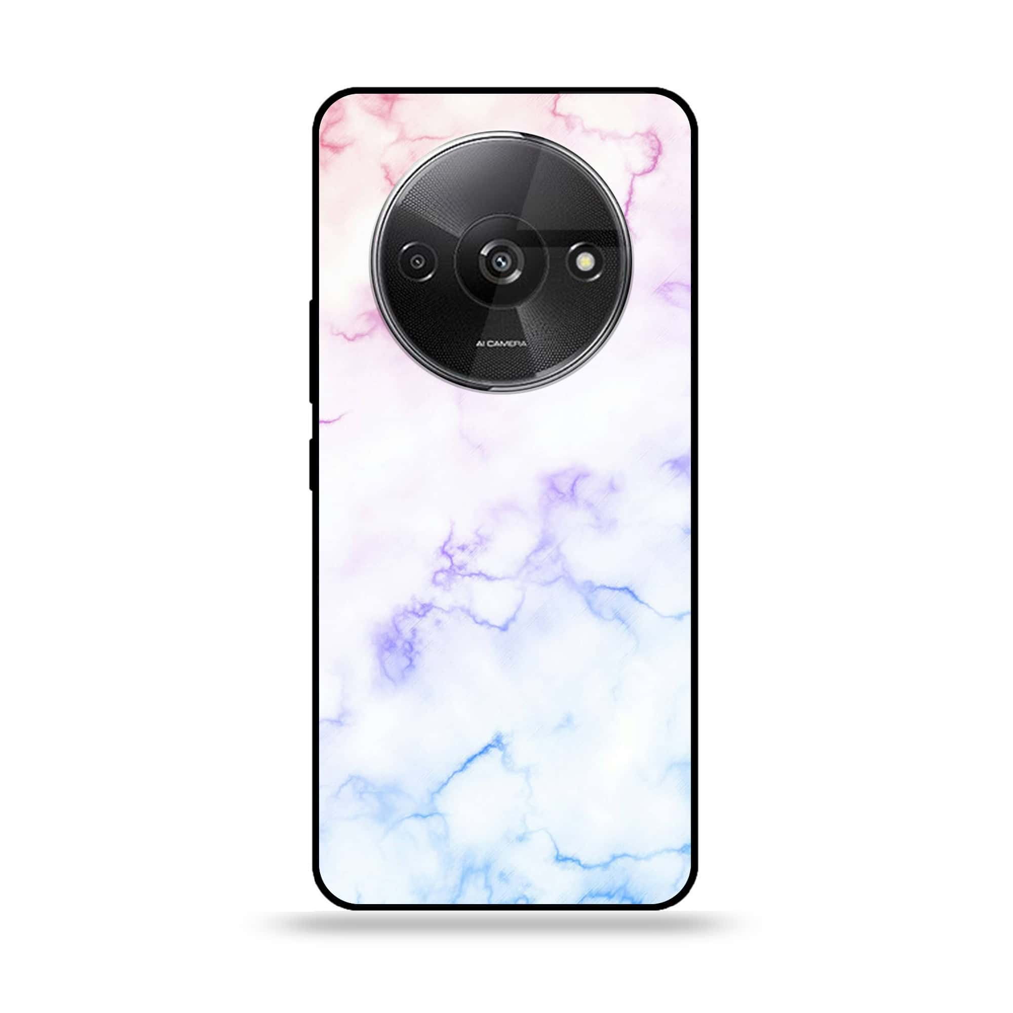 Xiaomi Redmi A3 - White Marble series - Premium Printed Glass soft Bumper shock Proof Cas