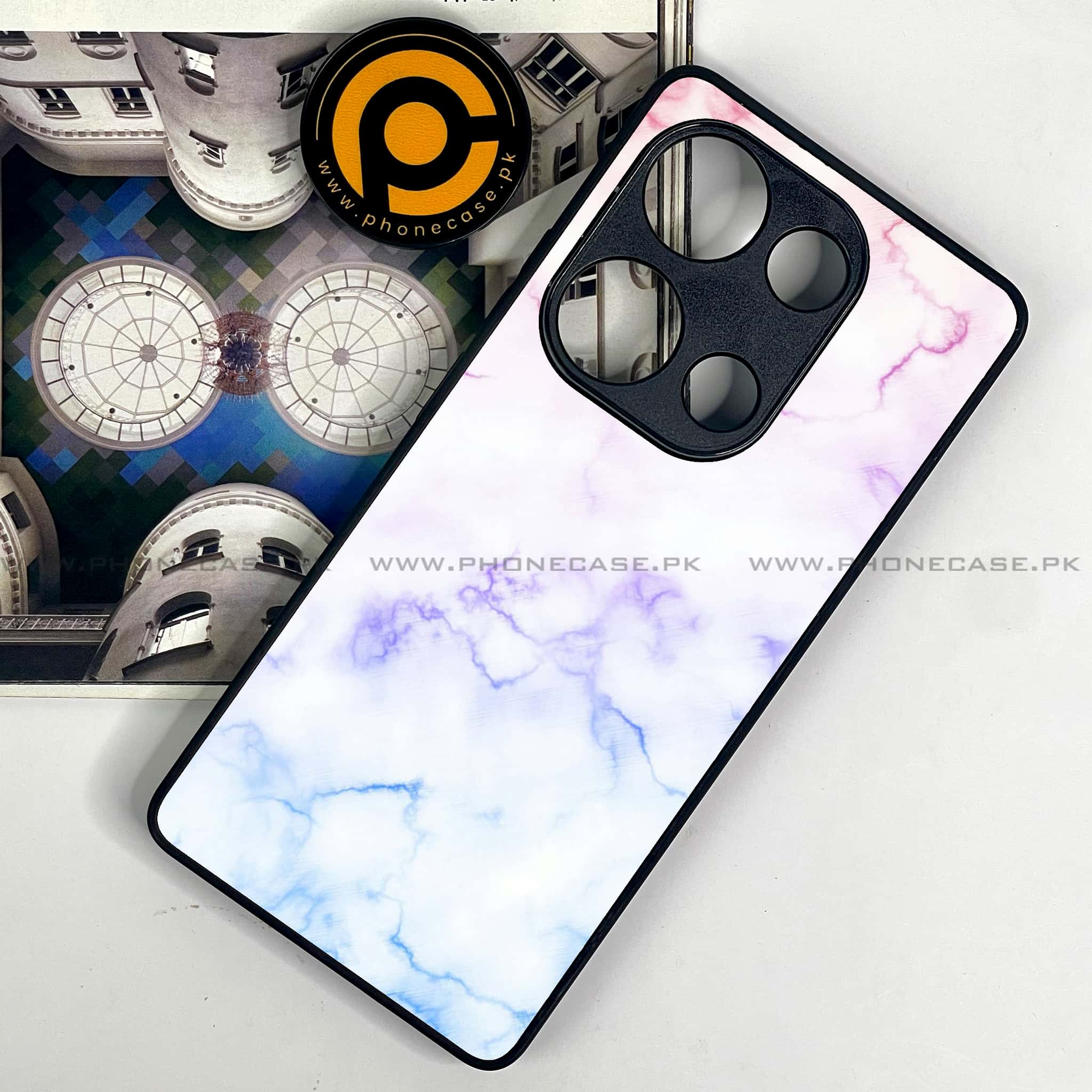 Redmi Note 13 Pro 4G - White Marble Series - Premium Metal Printed soft Bumper shock Proof Case