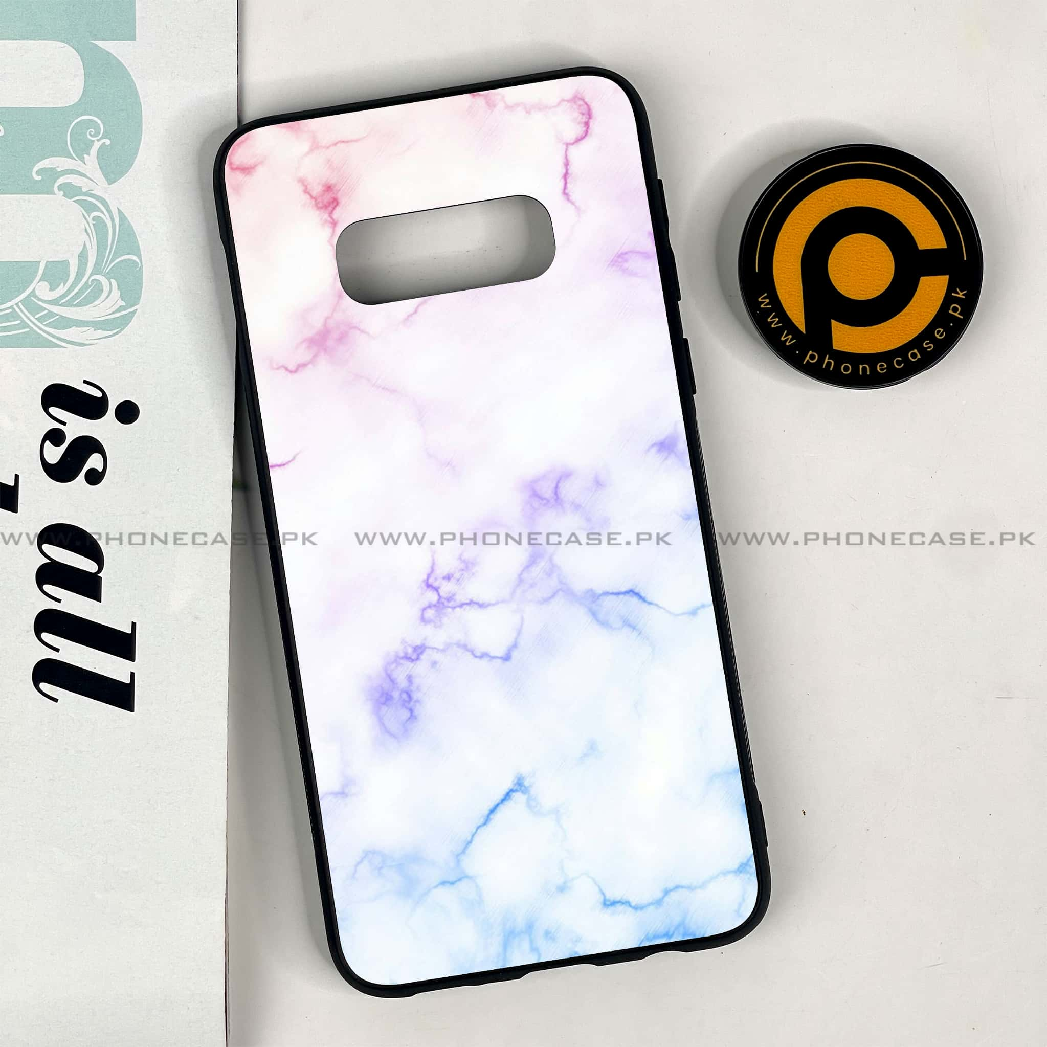 Galaxy S10e - White Marble series - Premium Printed Glass soft Bumper shock Proof Case