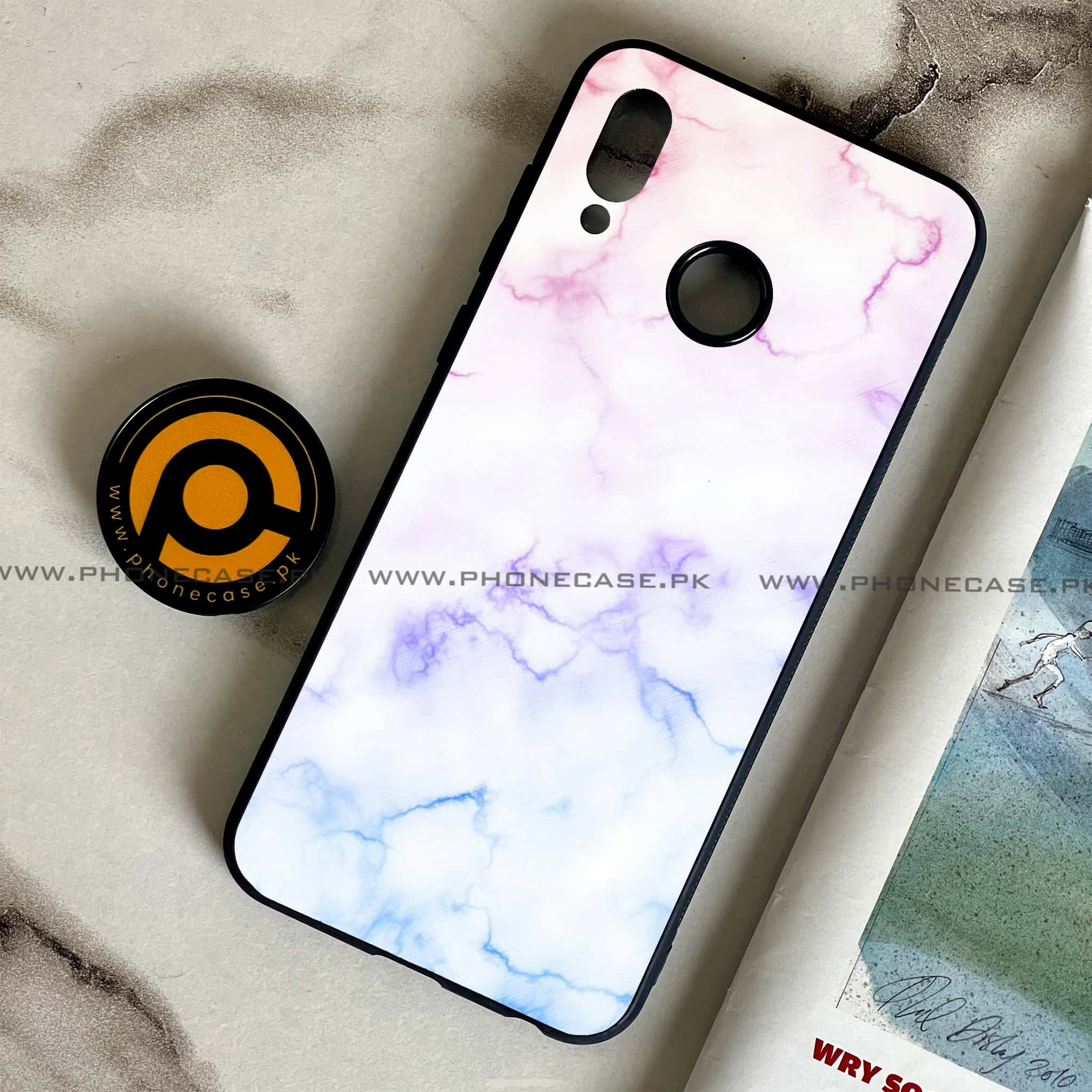 Huawei Honor Play - White Marble Series - Premium Printed Glass soft Bumper shock Proof Case