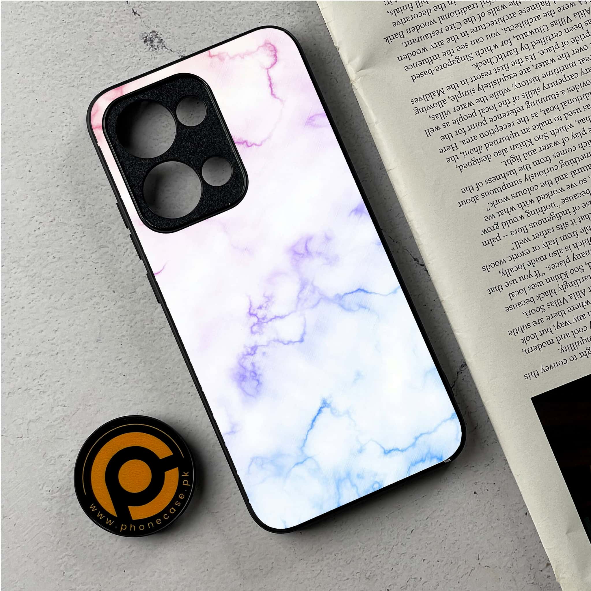 Oppo Reno 13 - White Marble Series - Premium Metal Printed Soft Bumper Shockproof Case