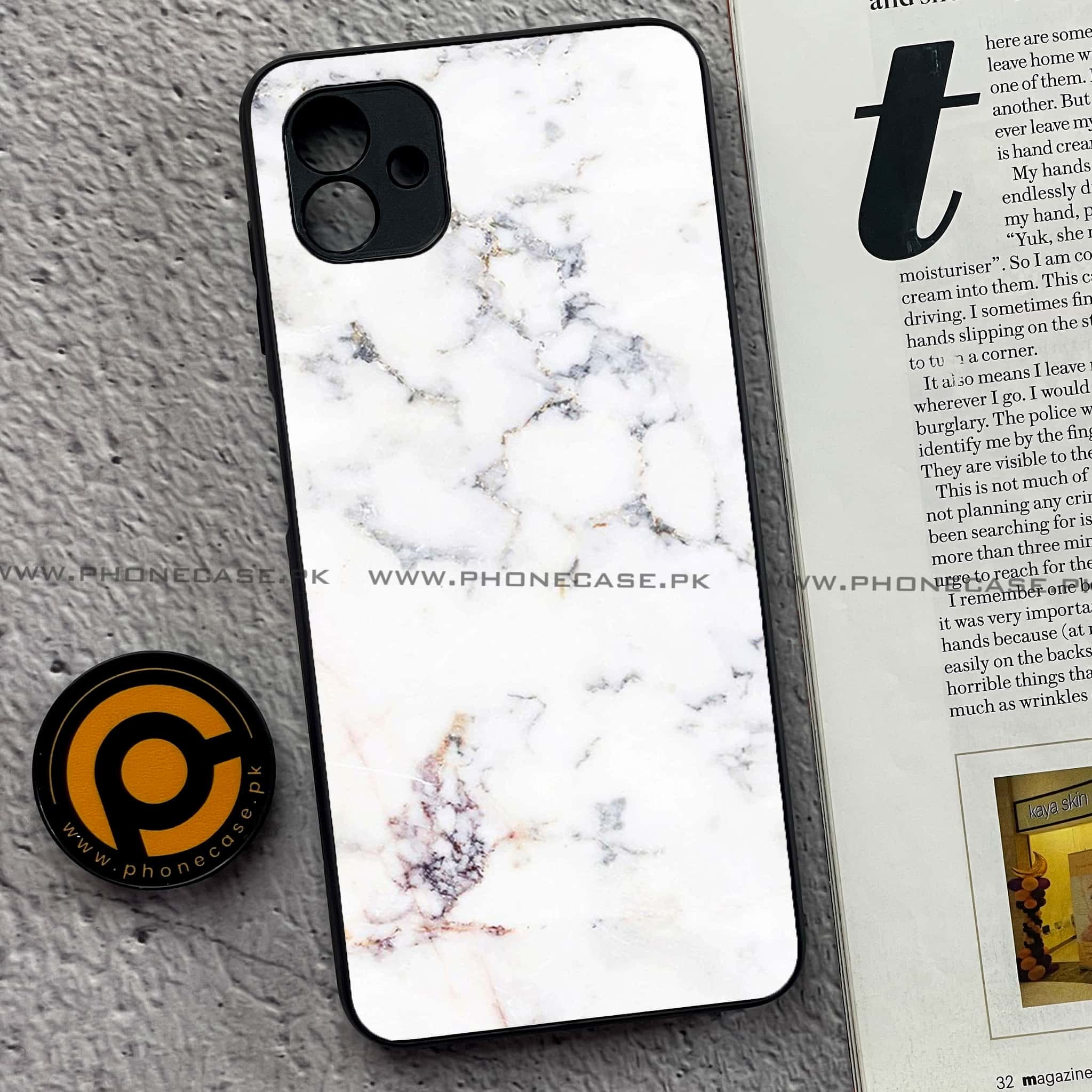 Samsung Galaxy A04 - White Marble Series - Premium Printed Glass soft Bumper shock Proof Case