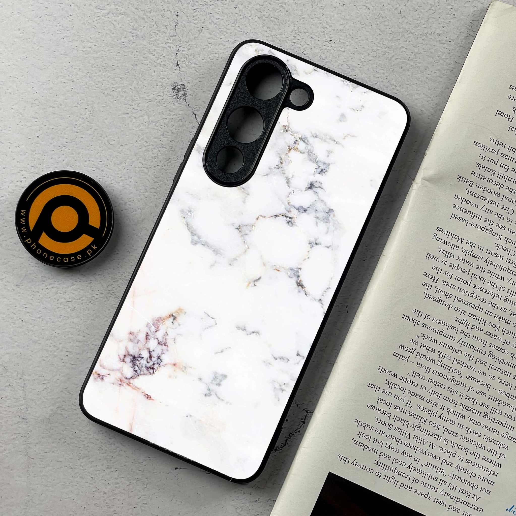 Vivo Y04 - White Marble series - Premium Metal Printed Soft Bumper Shockproof Case