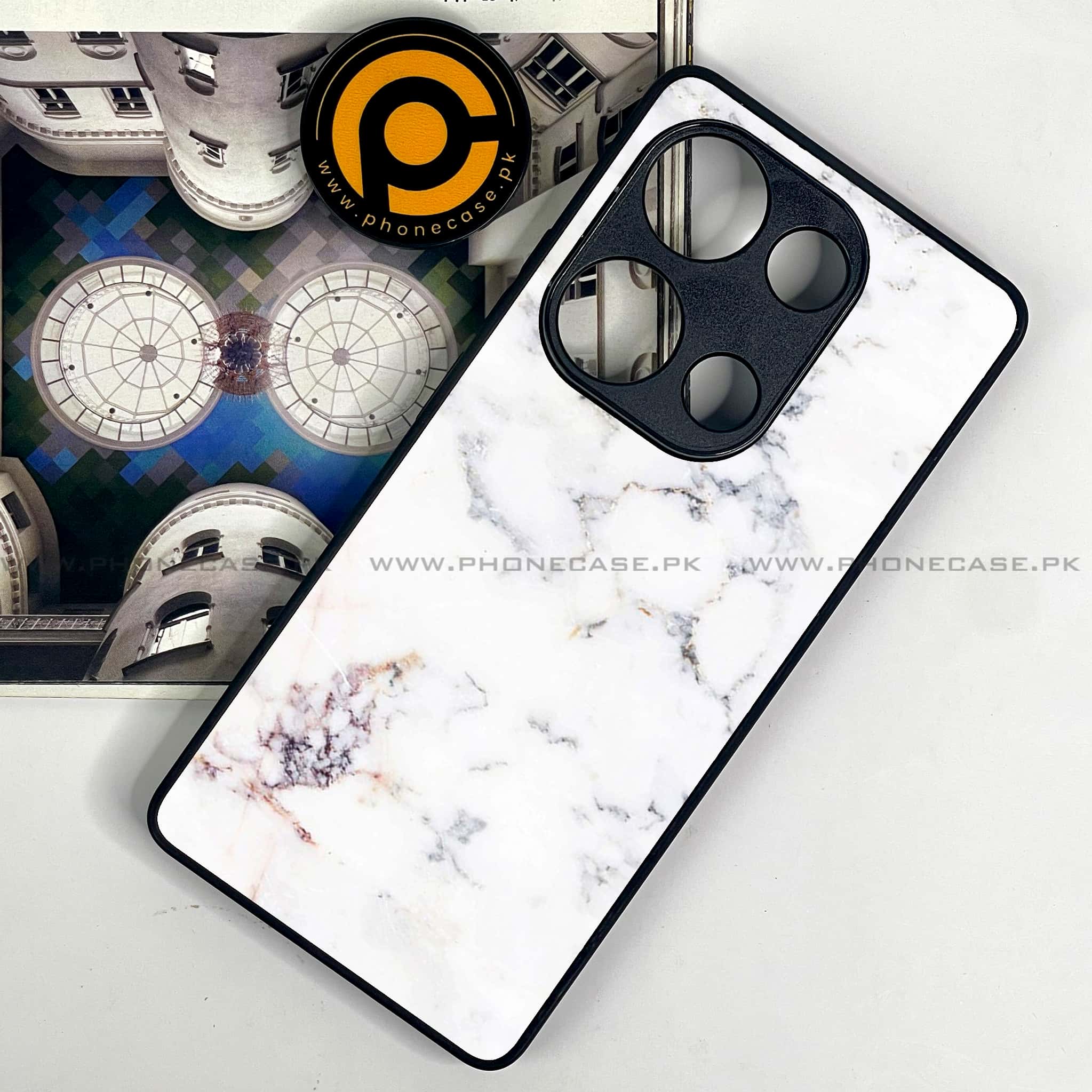 Redmi Note 13 Pro 4G - White Marble Series - Premium Metal Printed soft Bumper shock Proof Case