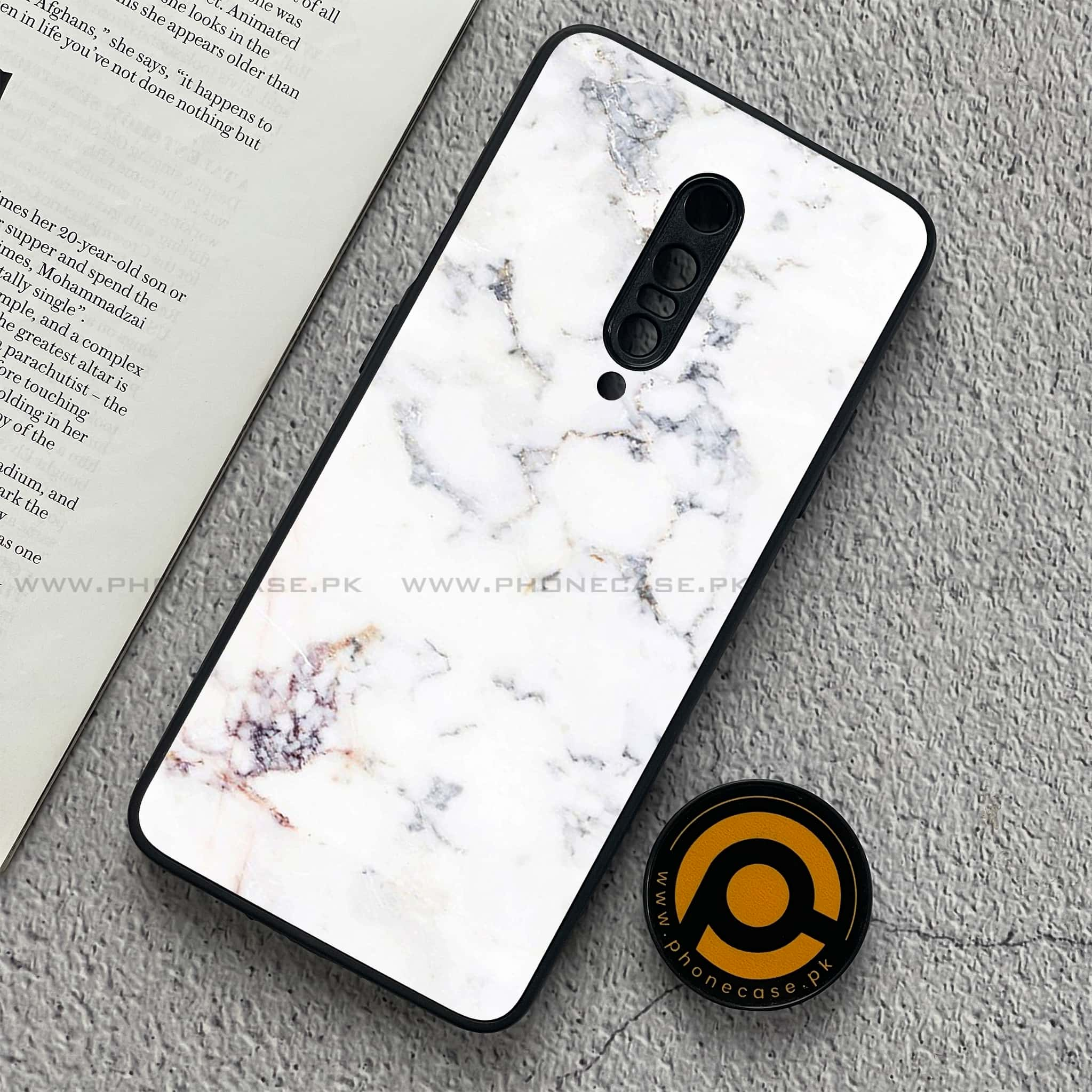 OnePlus 7 - White Marble Series - Premium Printed Glass soft Bumper shock Proof Case