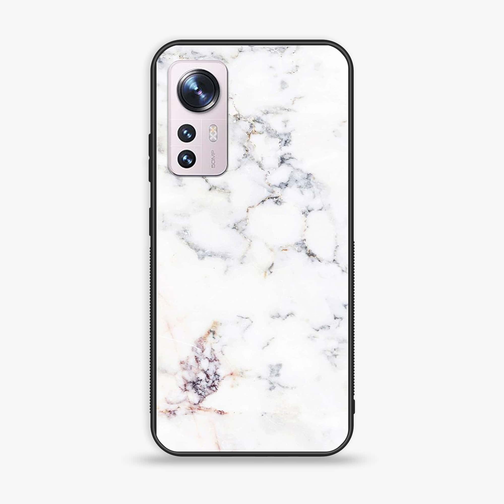 Xiaomi 12X White Marble Series  Premium Printed Glass soft Bumper shock Proof Case