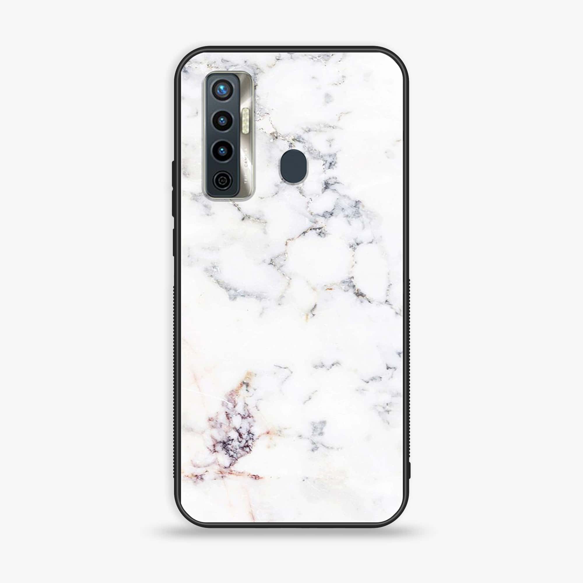 Tecno Camon 17 - White Marble Series - Premium Printed Glass soft Bumper shock Proof Case