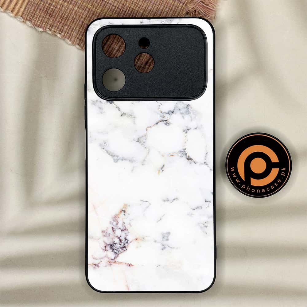 Tecno Spark 40 - White Marble Series - Premium Metal Printed soft Bumper shock Proof Case